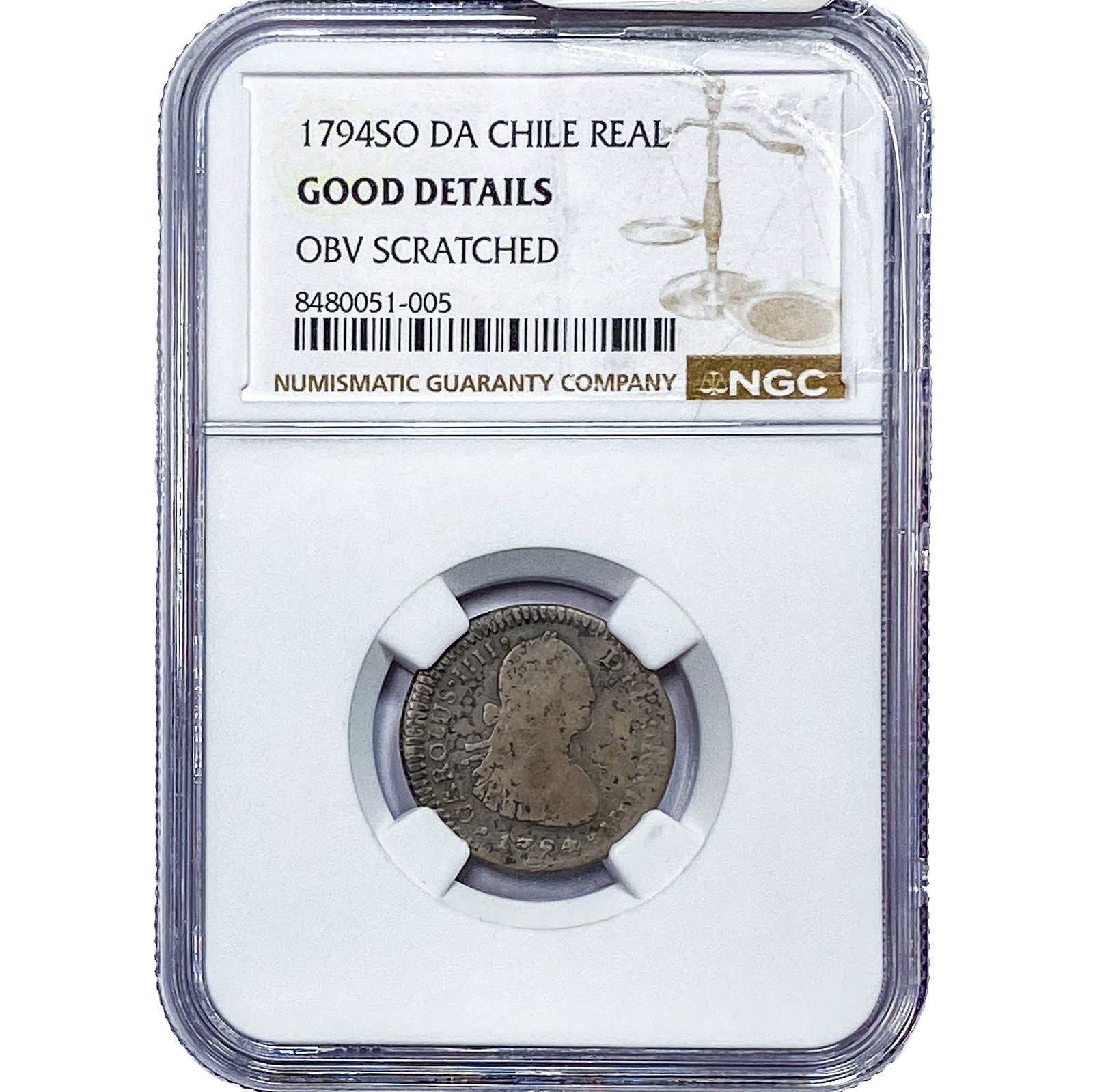 1794 Colonial Spain Silver 1 Real NGC G Details: 1794 Colonial Spain Silver 1 Real NGC G Details