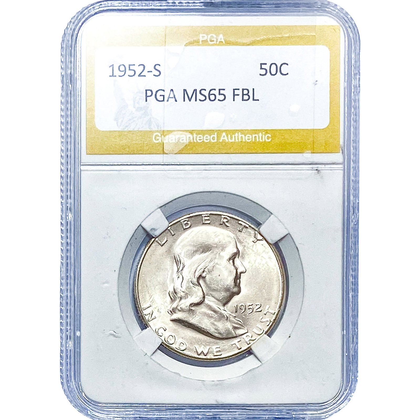 1952-S Franklin Half Dollar PGA MS65FBL: 1952-S Franklin Half Dollar PGA MS65FBL