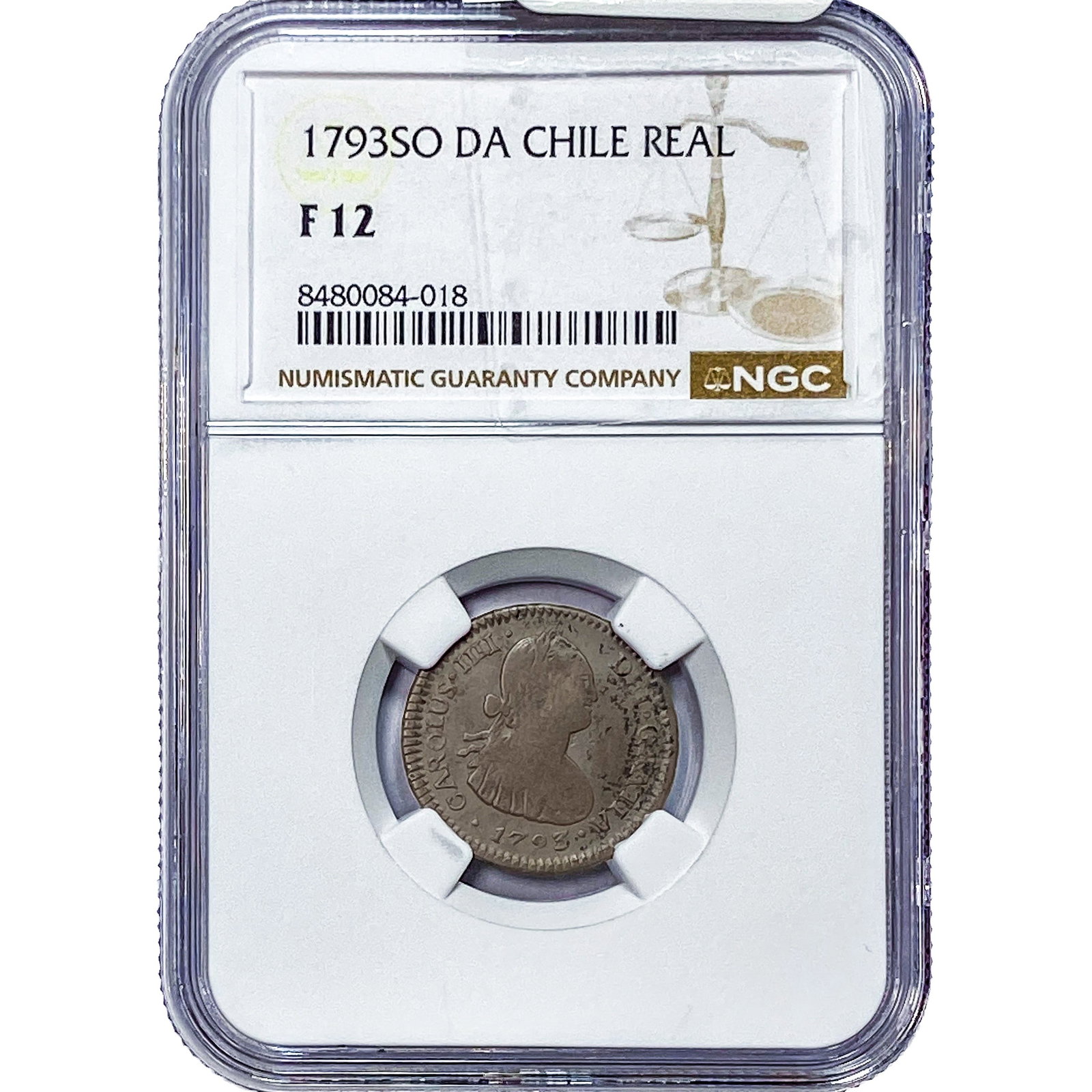 1793 Colonial Spain Silver 1 Real NGC Fine12: 1793 Colonial Spain Silver 1 Real NGC Fine12