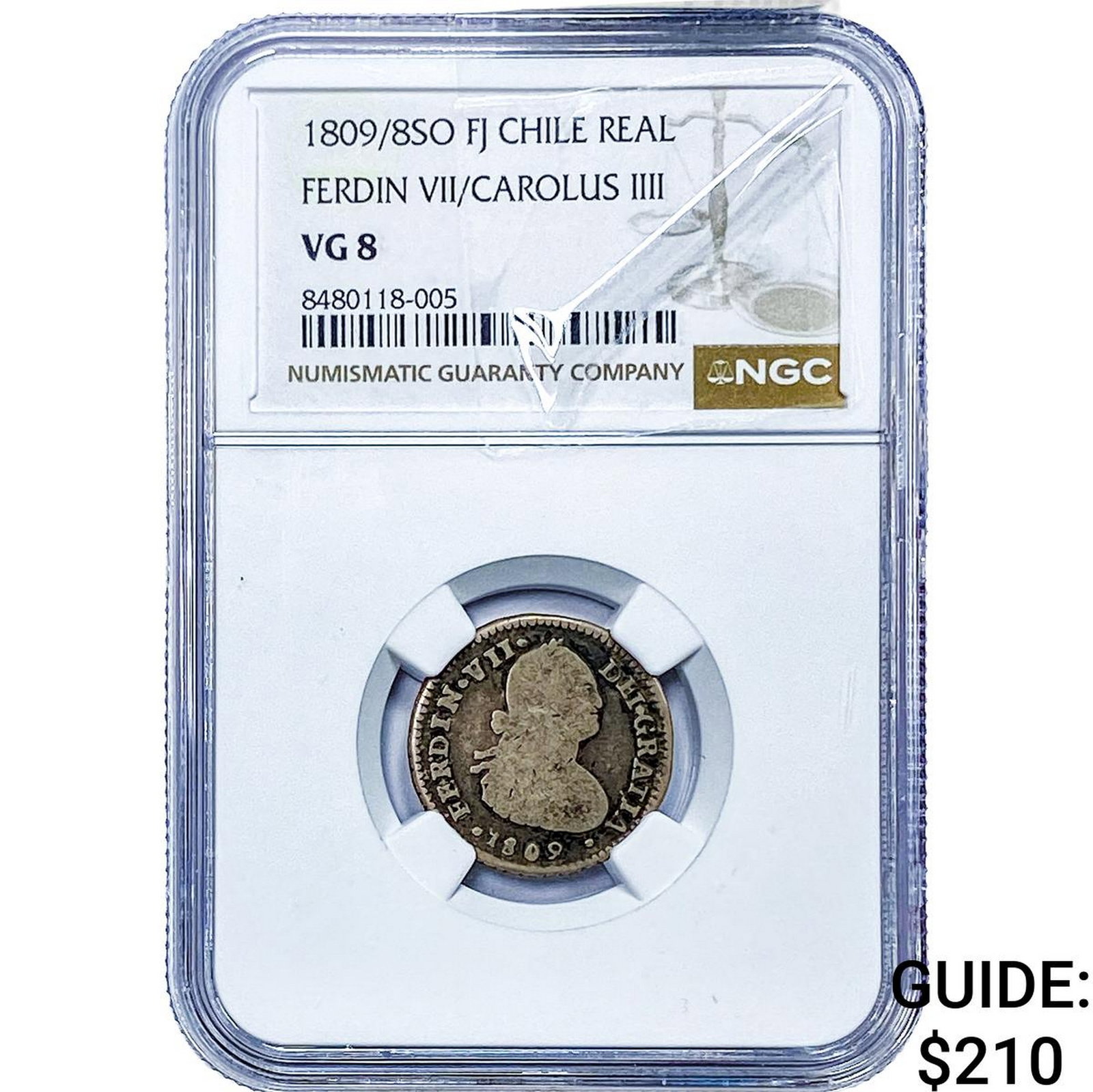 1809/8 Colonial Spain Silver 1 Real NGC VG8: 1809/8 Colonial Spain Silver 1 Real NGC VG8