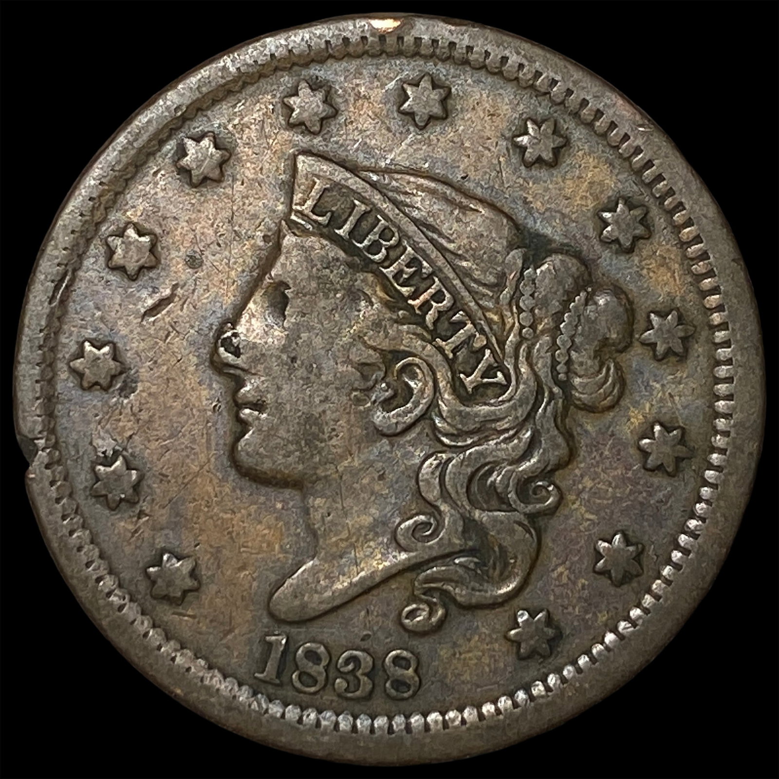 1838 Coronet Head Large Cent NEARLY UNCIRCULATED: 1838 Coronet Head Large Cent NEARLY UNCIRCULATED