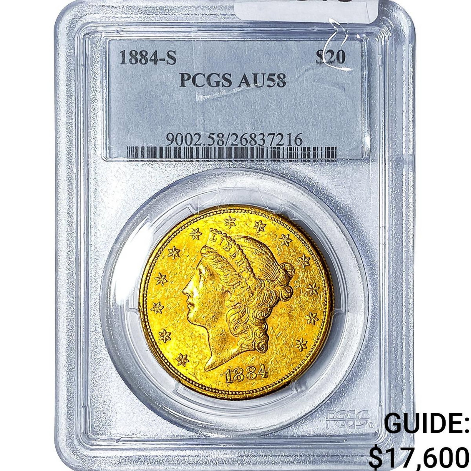 1884-S $20 Gold Double Eagle PCGS AU58: 1884-S $20 Gold Double Eagle PCGS AU58
