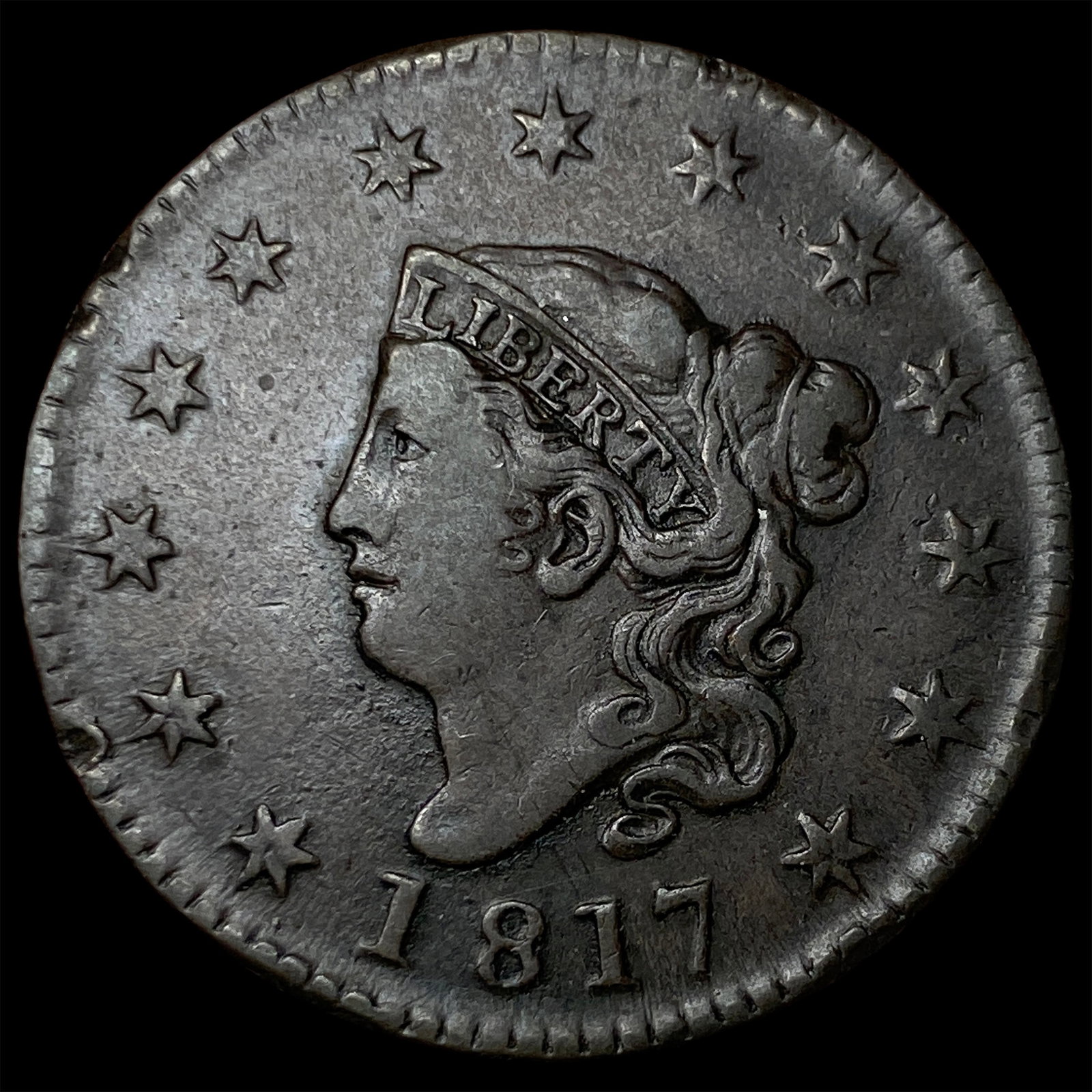 1817 Coronet Head Large Cent NEARLY UNCIRCULATED: 1817 Coronet Head Large Cent NEARLY UNCIRCULATED