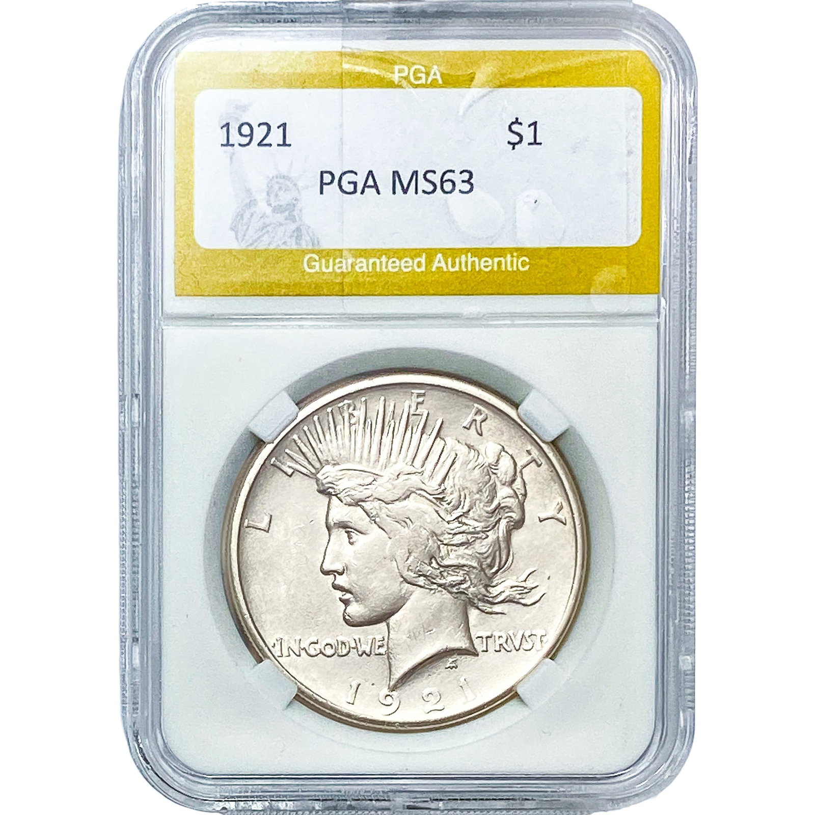 1921 Silver Peace Dollar PGA MS63: 1921 Silver Peace Dollar PGA MS63