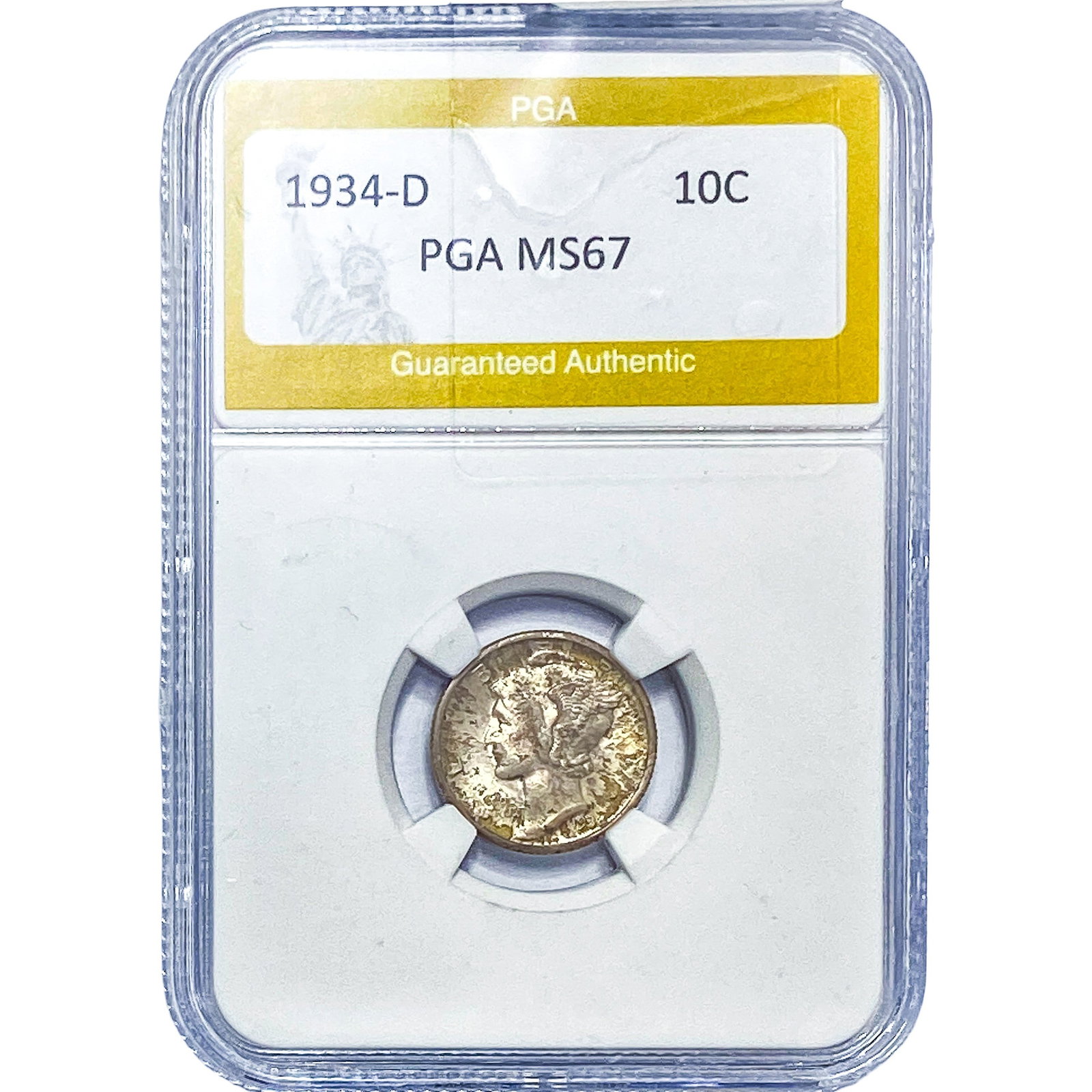 1934-D Mercury Silver Dime PGA MS67: 1934-D Mercury Silver Dime PGA MS67