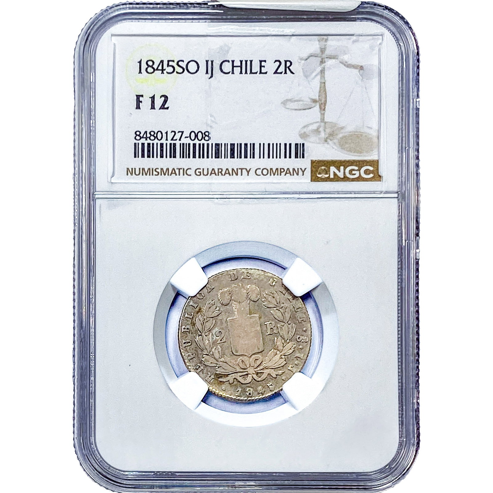 1845 Chile Silver 2 Reales NGC F12: 1845 Chile Silver 2 Reales NGC F12