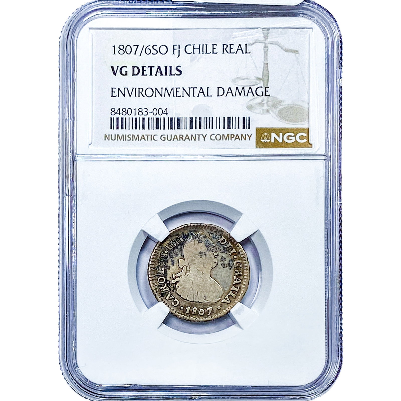 1807/6 Colonial Spain Silver 1 Real NGC VG Details: 1807/6 Colonial Spain Silver 1 Real NGC VG Details