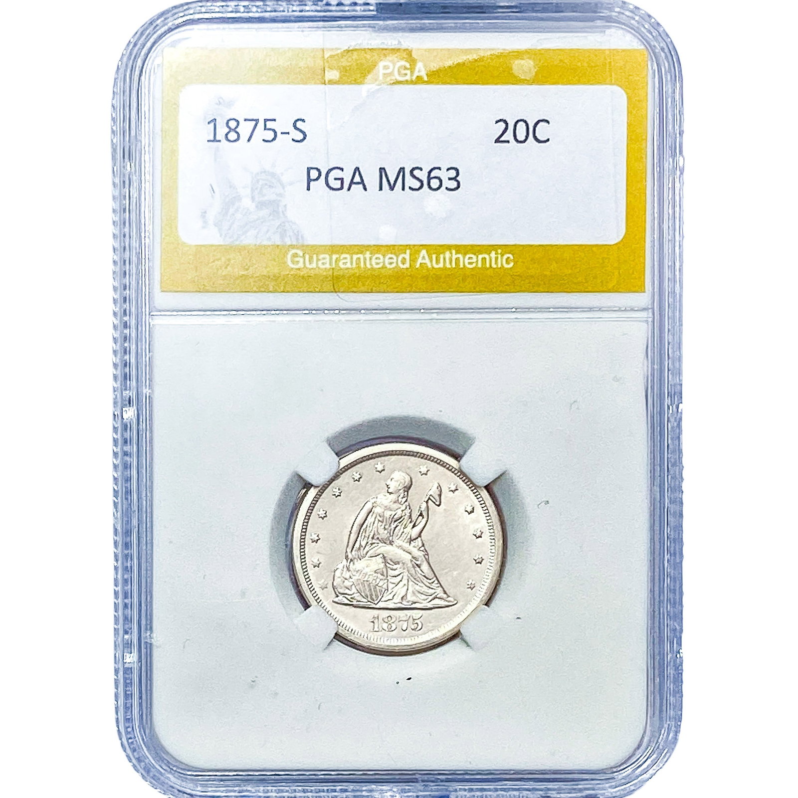 1875-S Twenty Cent Piece PGA MS63: 1875-S Twenty Cent Piece PGA MS63