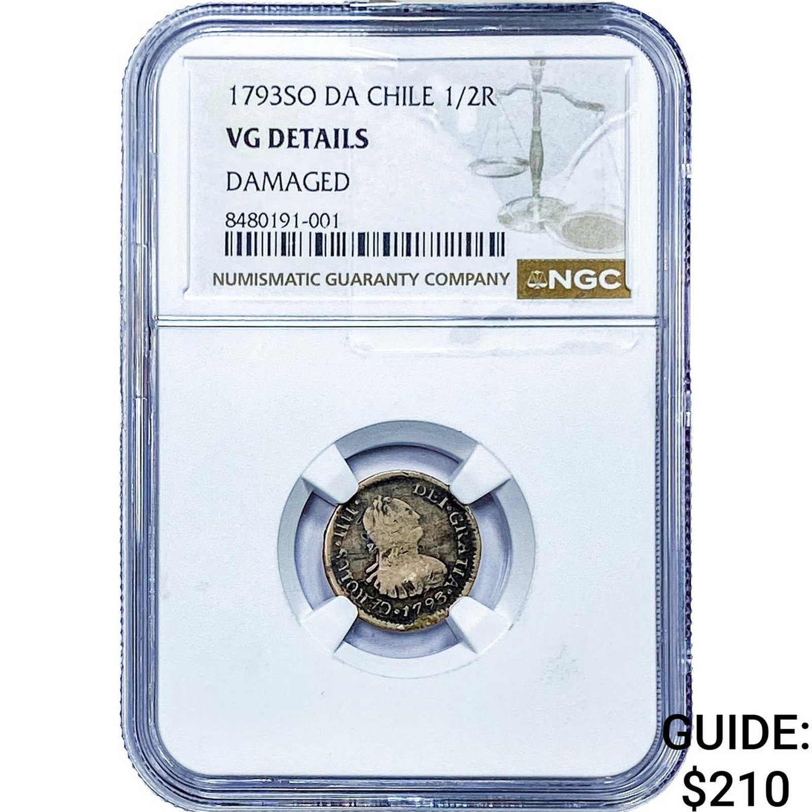 1793 Colonial Spain Silver 1/2 Real NGC VG Details: 1793 Colonial Spain Silver 1/2 Real NGC VG Details