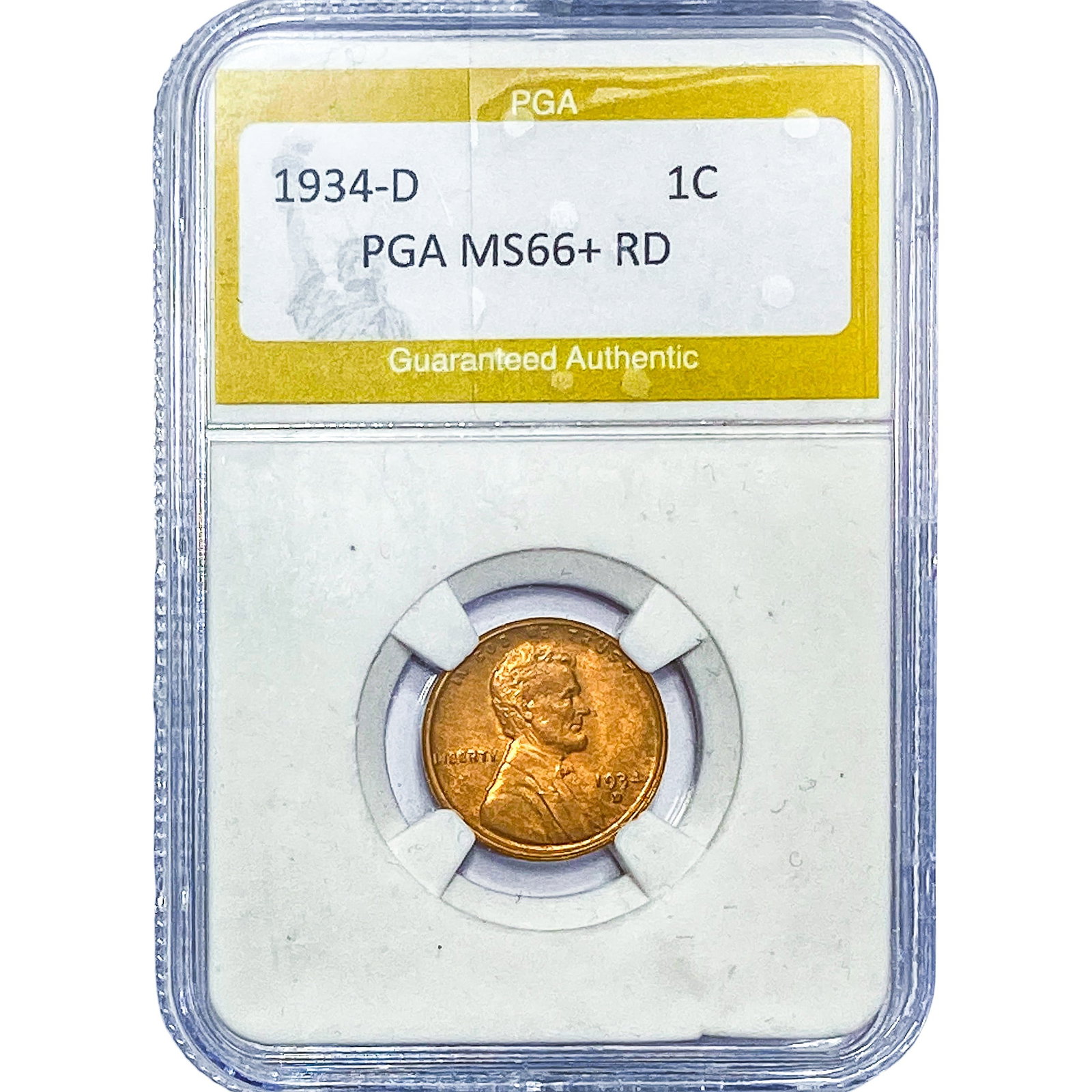 1934-D Wheat Cent PGA MS66+RD: 1934-D Wheat Cent PGA MS66+RD
