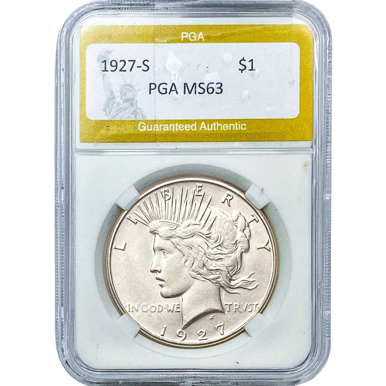 1927-S Silver Peace Dollar PGA MS63: 1927-S Silver Peace Dollar PGA MS63