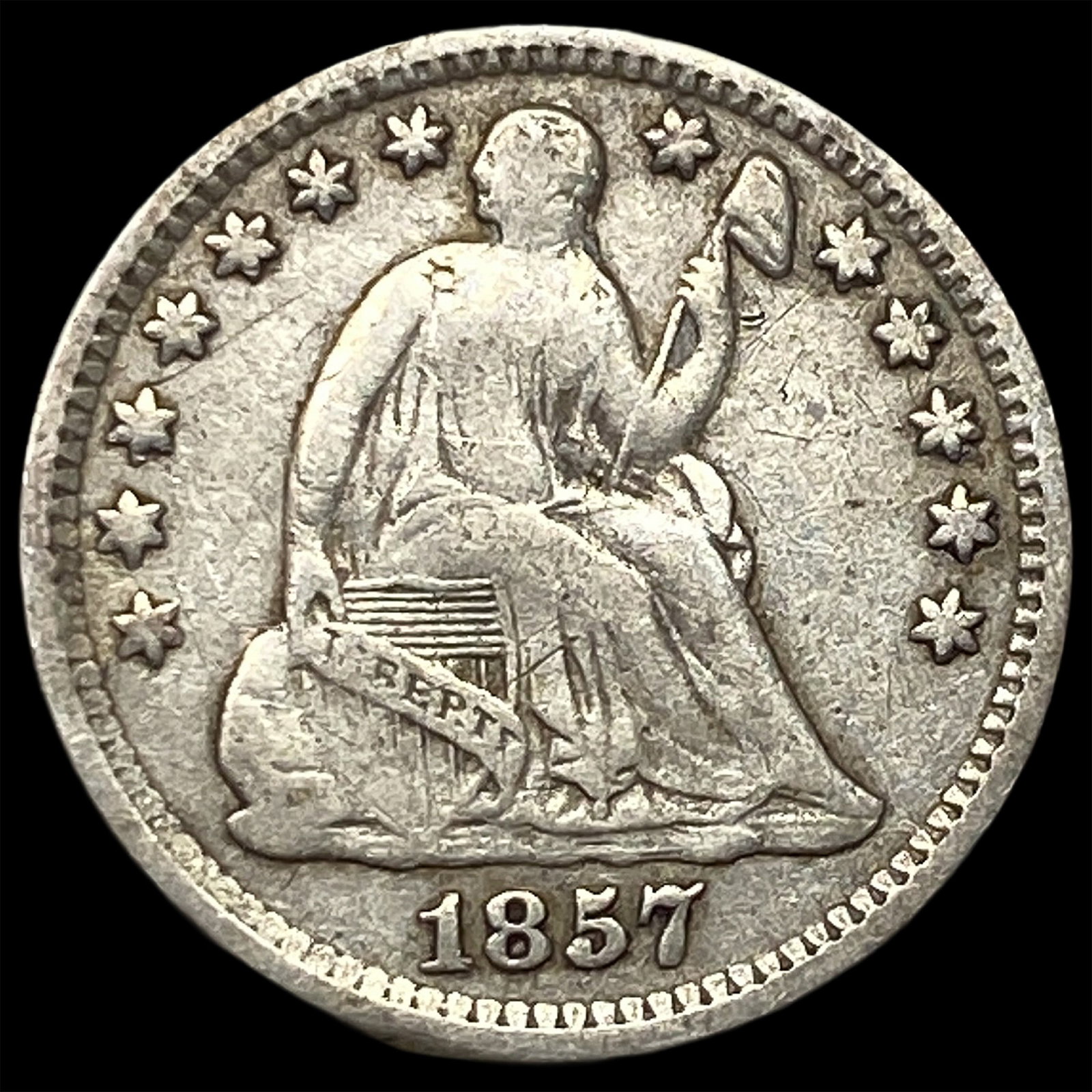 1857 Silver Seated Liberty Half Dime LIGHTLY CIRCULATED: 1857 Silver Seated Liberty Half Dime LIGHTLY CIRCULATED