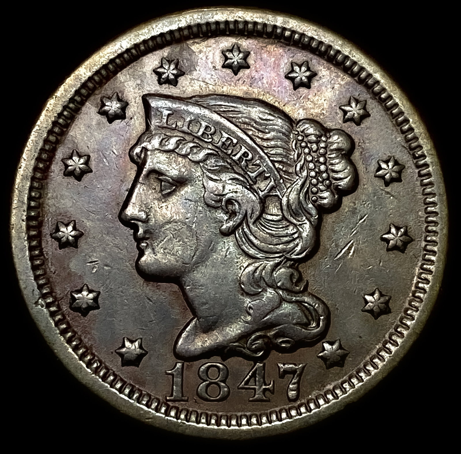1847 Braided Hair Large Cent CLOSELY UNCIRCULATED: 1847 Braided Hair Large Cent CLOSELY UNCIRCULATED