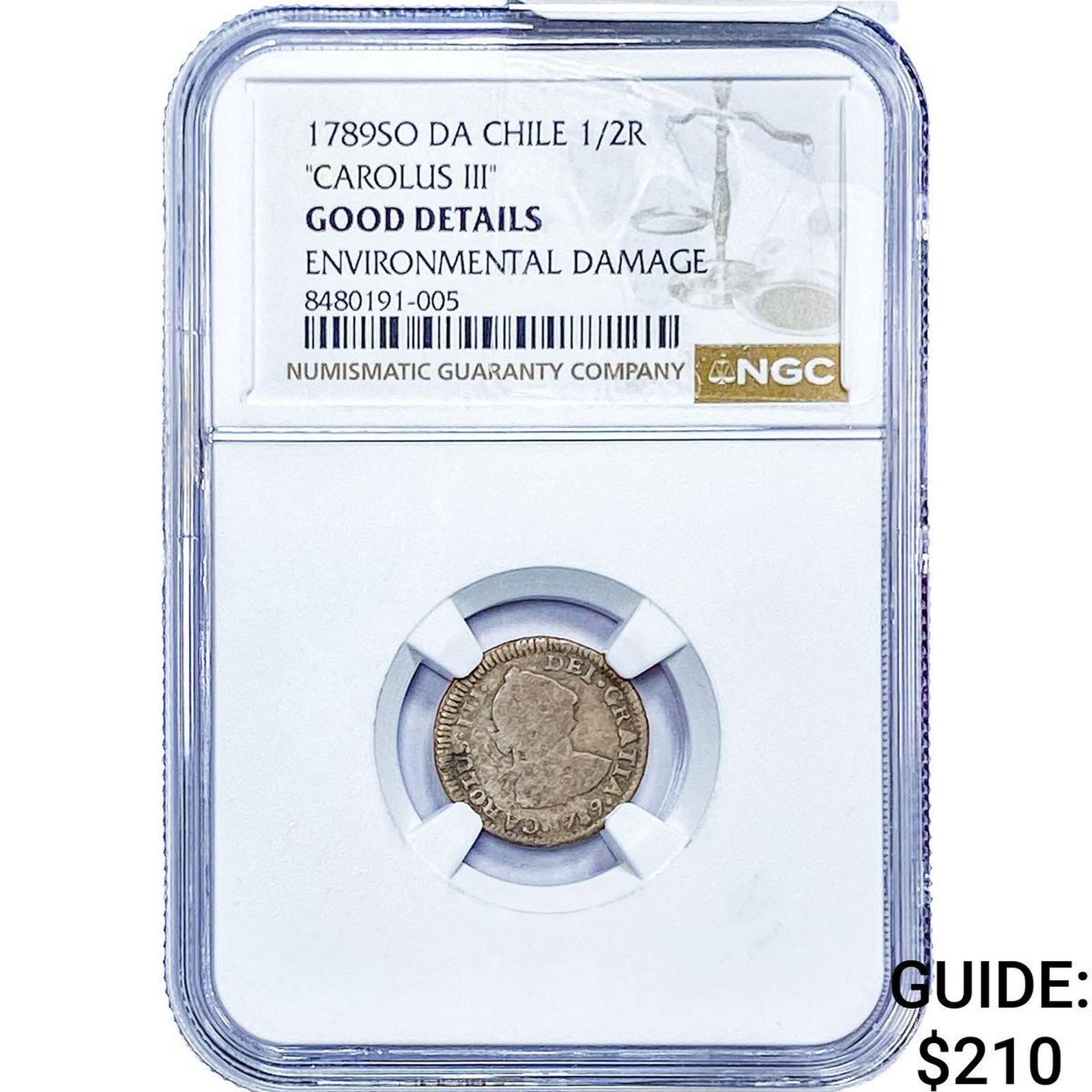 1789 Colonial Spain Silver 1/2 Real NGC G Details: 1789 Colonial Spain Silver 1/2 Real NGC G Details