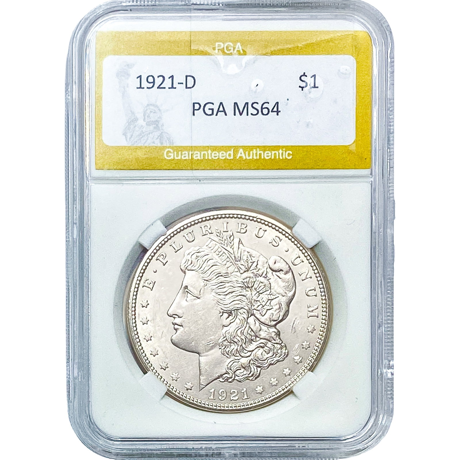 1921-D Morgan Silver Dollar PGA MS64: 1921-D Morgan Silver Dollar PGA MS64