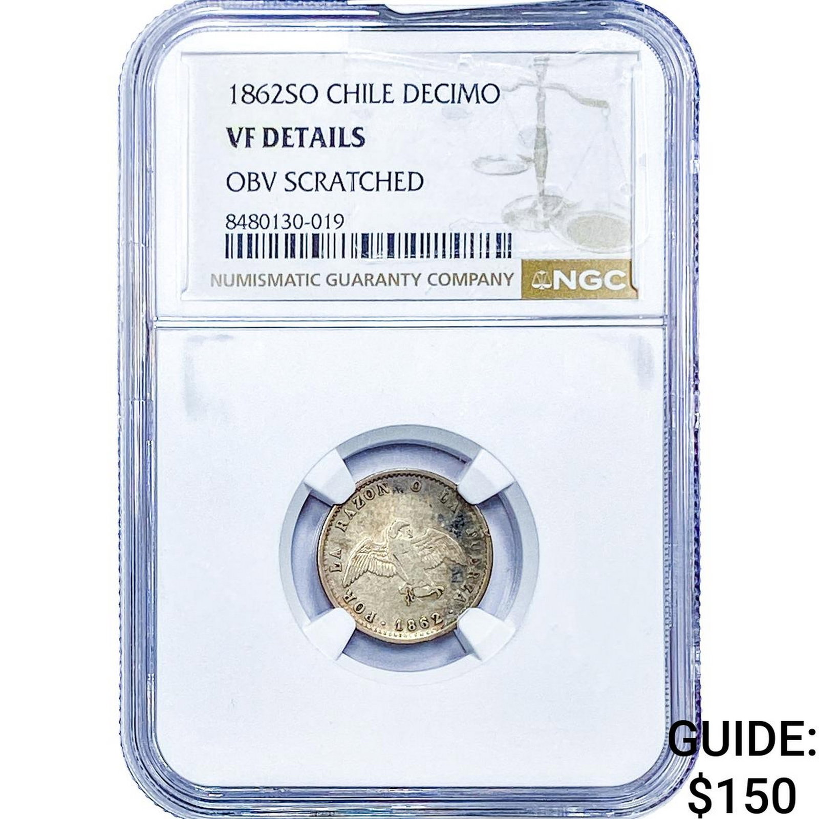 1862 Chile Silver Decimo NGC VF Details: 1862 Chile Silver Decimo NGC VF Details