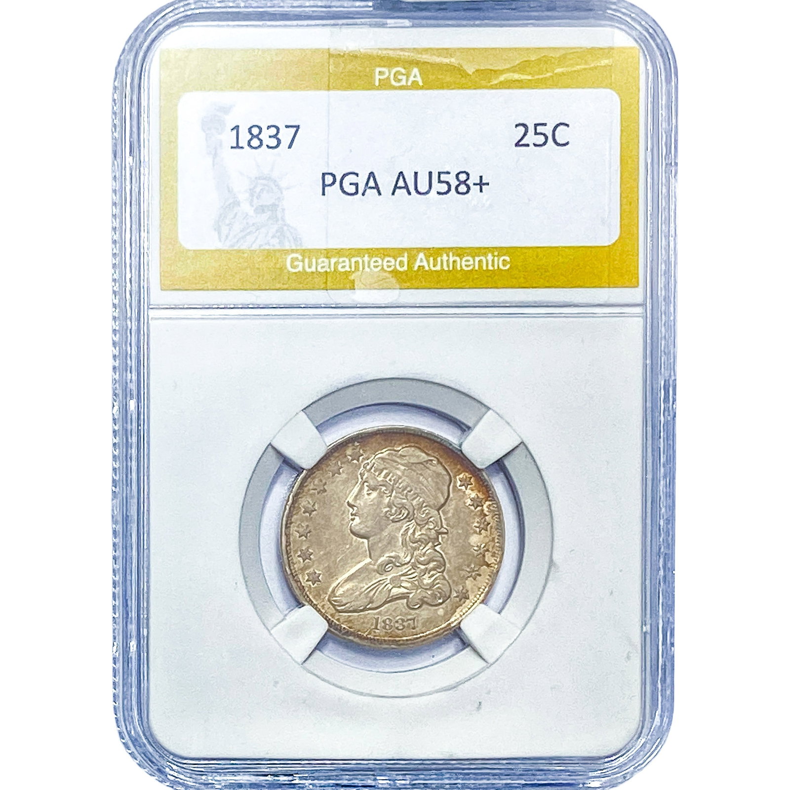1837 Capped Bust Quarter PGA AU58+: 1837 Capped Bust Quarter PGA AU58+