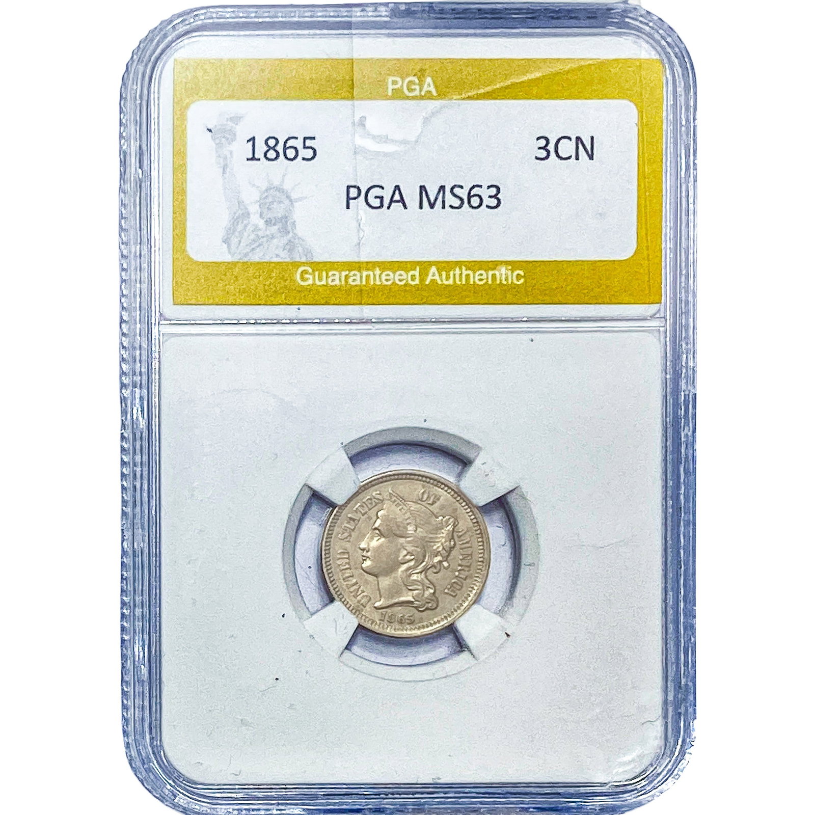 1865 Nickel Three Cent PGA MS63: 1865 Nickel Three Cent PGA MS63