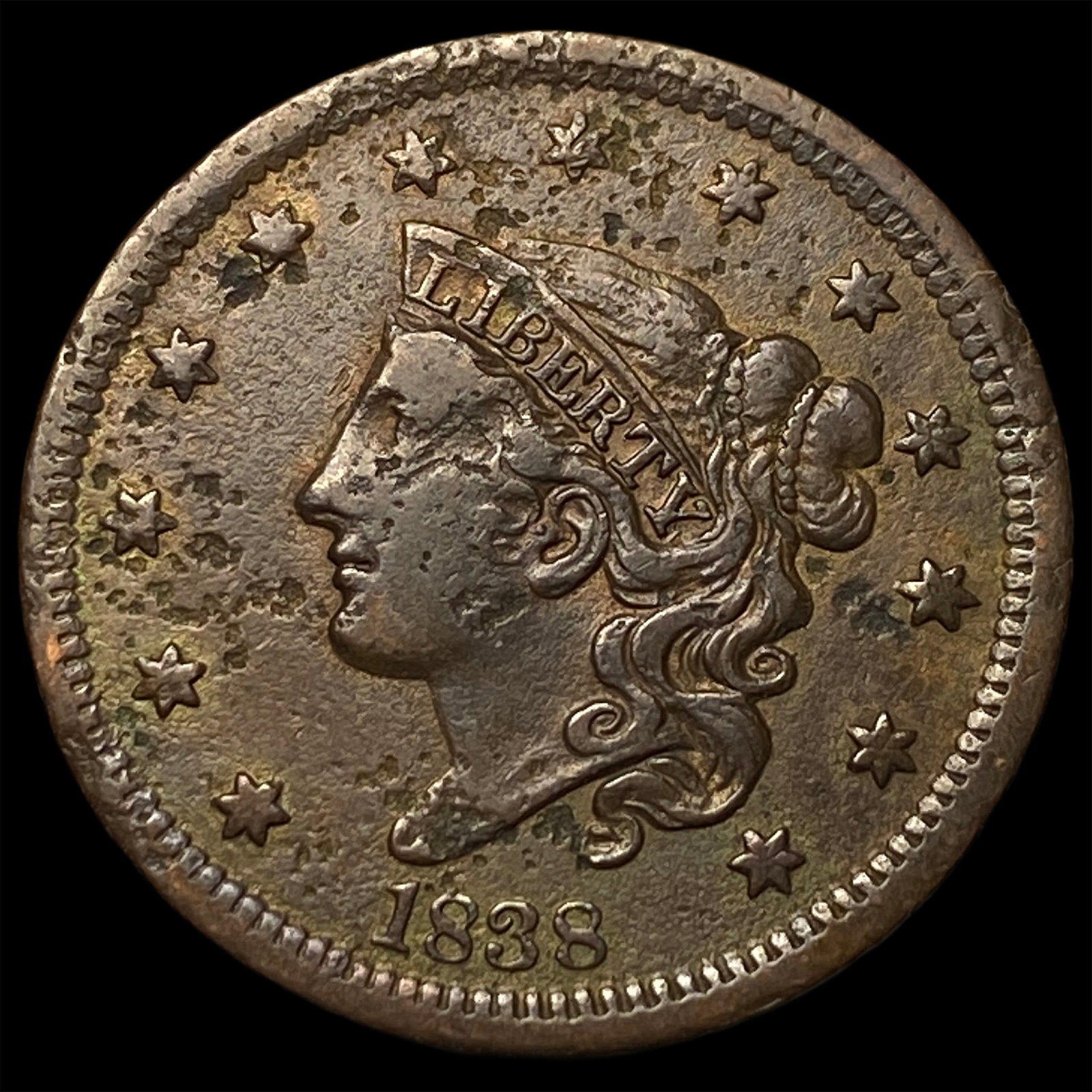 1838 Coronet Head Large Cent CLOSELY UNCIRCULATED: 1838 Coronet Head Large Cent CLOSELY UNCIRCULATED