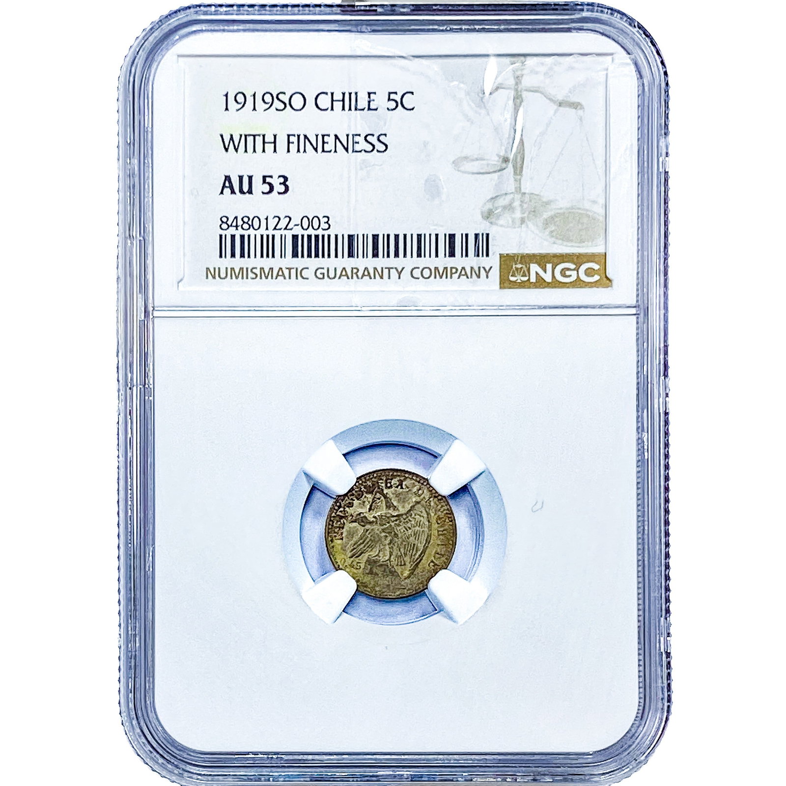 1919 Chile Silver 5 Centavos NGC AU53 (1 of 2)