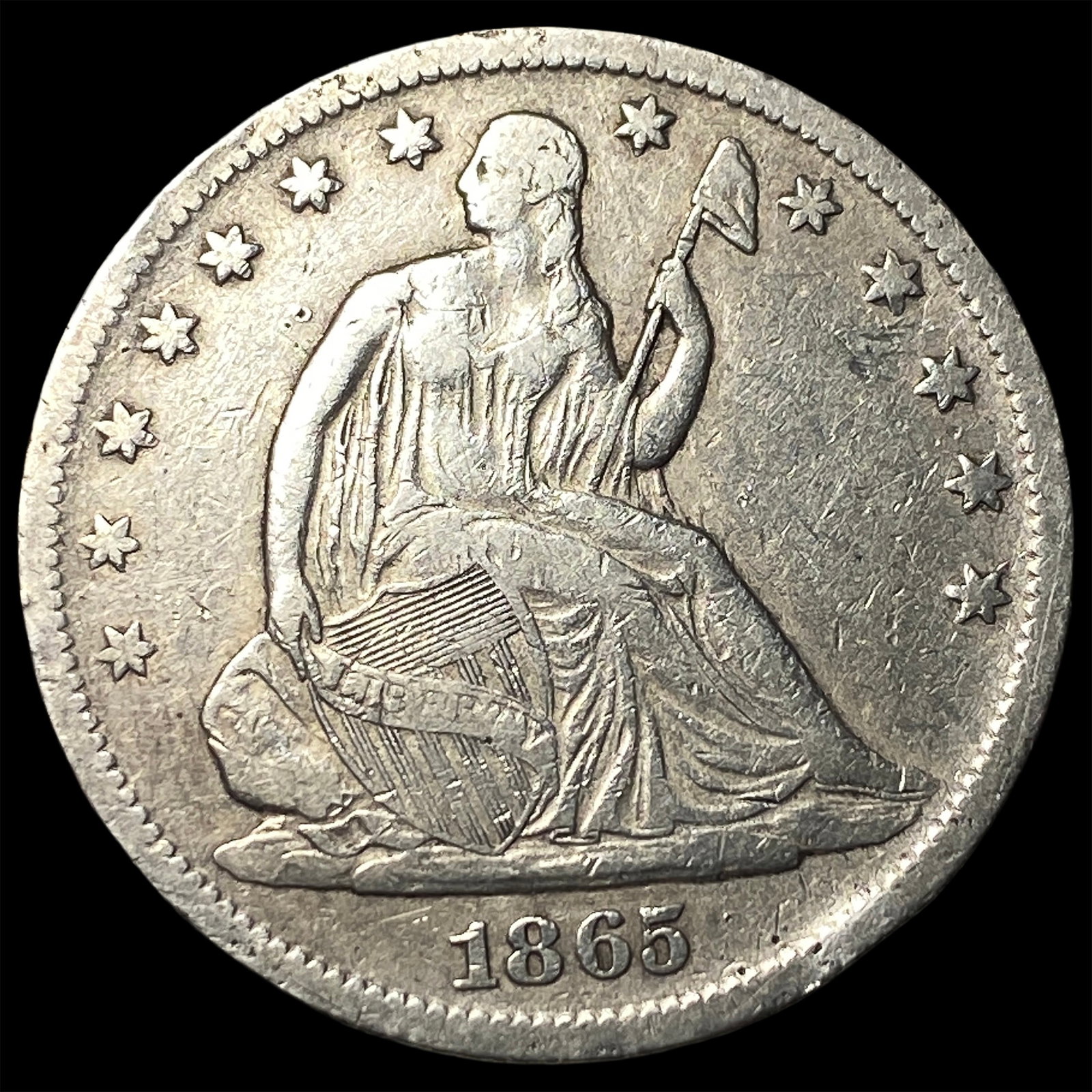 1865-S Silver Seated Liberty Half Dollar LIGHTLY CIRCULATED: 1865-S Silver Seated Liberty Half Dollar LIGHTLY CIRCULATED