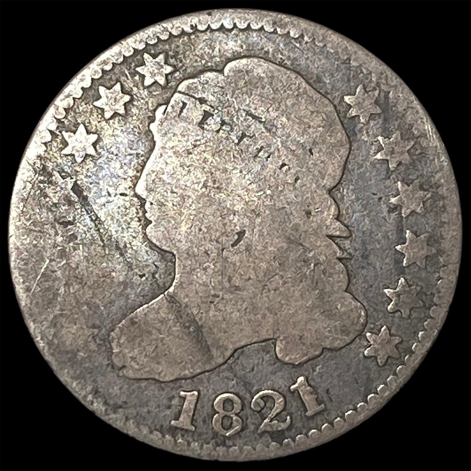 1821 Silver Capped Bust Dime NICELY CIRCULATED: 1821 Silver Capped Bust Dime NICELY CIRCULATED