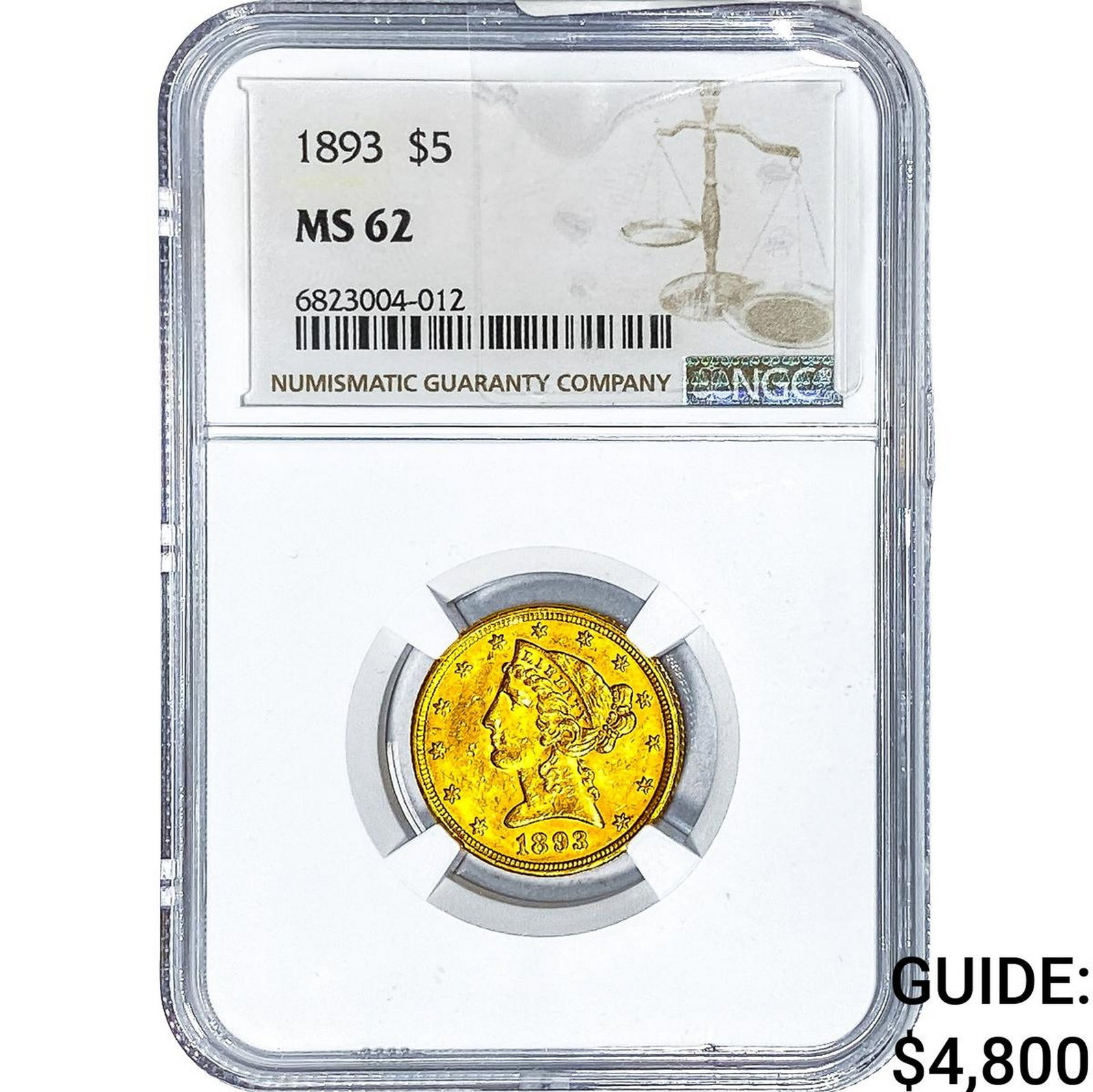 1893 $5 Gold Half Eagle NGC MS62: 1893 $5 Gold Half Eagle NGC MS62