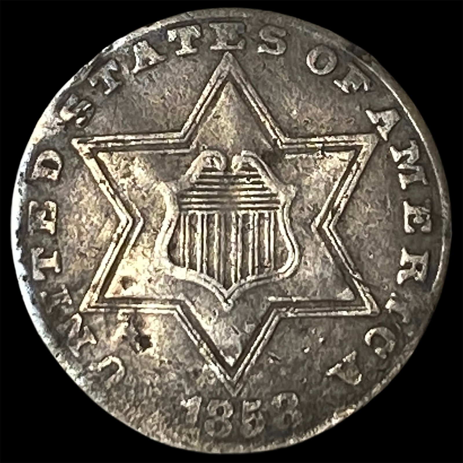 1853 Silver Three-Cent Piece HIGH GRADE: 1853 Silver Three-Cent Piece HIGH GRADE