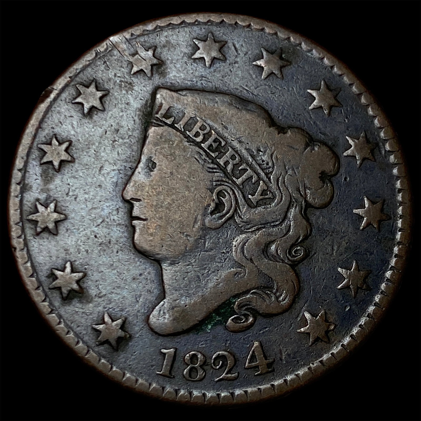 1824 Coronet Head Large Cent LIGHTLY CIRCULATED: 1824 Coronet Head Large Cent LIGHTLY CIRCULATED