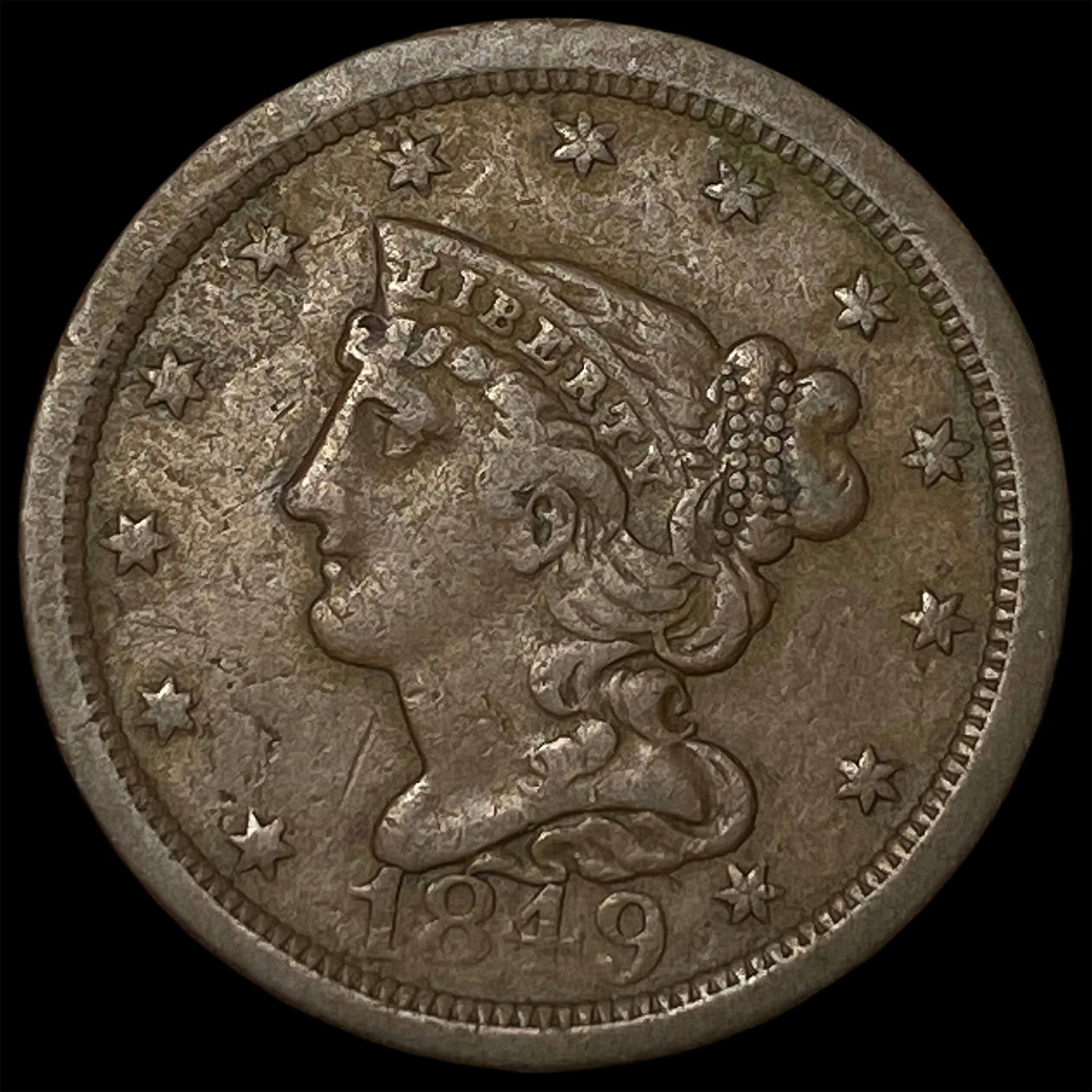 1849 Braided Hair Half Cent NEARLY UNCIRCULATED: 1849 Braided Hair Half Cent NEARLY UNCIRCULATED