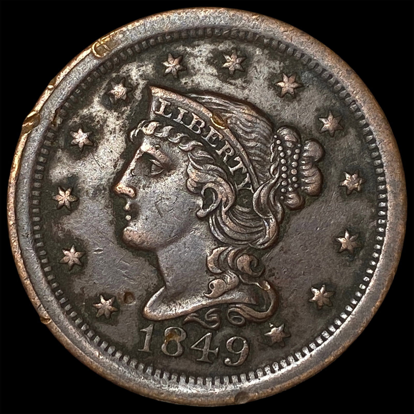 1849 Braided Hair Large Cent CLOSELY UNCIRCULATED: 1849 Braided Hair Large Cent CLOSELY UNCIRCULATED