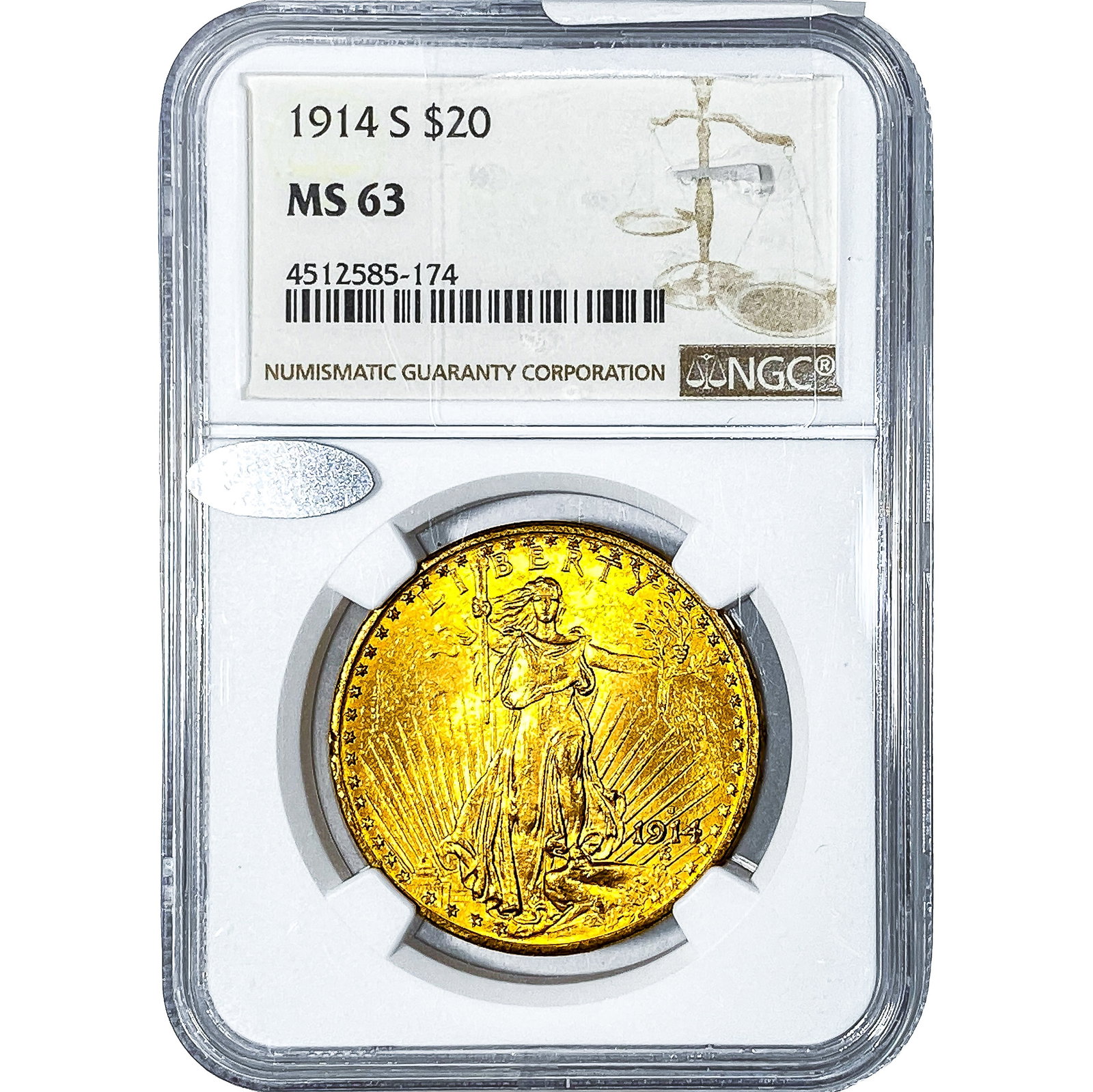1914-S $20 Gold Double Eagle NGC MS63: 1914-S $20 Gold Double Eagle NGC MS63