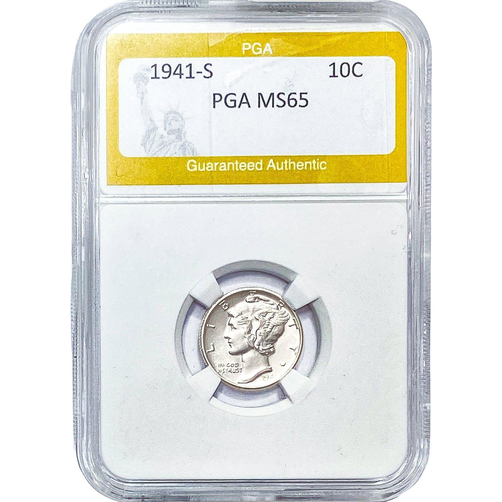1941-S Mercury Silver Dime PGA MS65: 1941-S Mercury Silver Dime PGA MS65