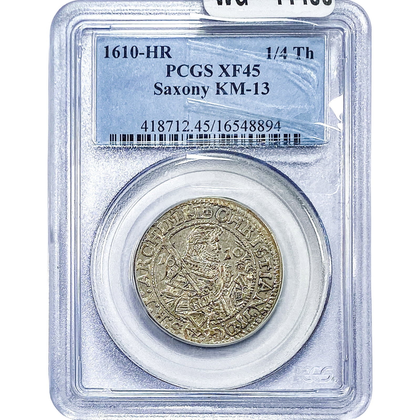 1610-HR Saxony Silver 1/4 Thaler PCGS XF45 (1 of 2)