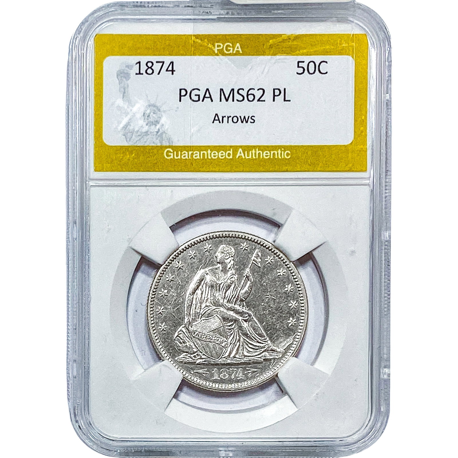 1874 Seated Liberty Half Dollar PGA MS62PL Arrows: 1874 Seated Liberty Half Dollar PGA MS62PL Arrows