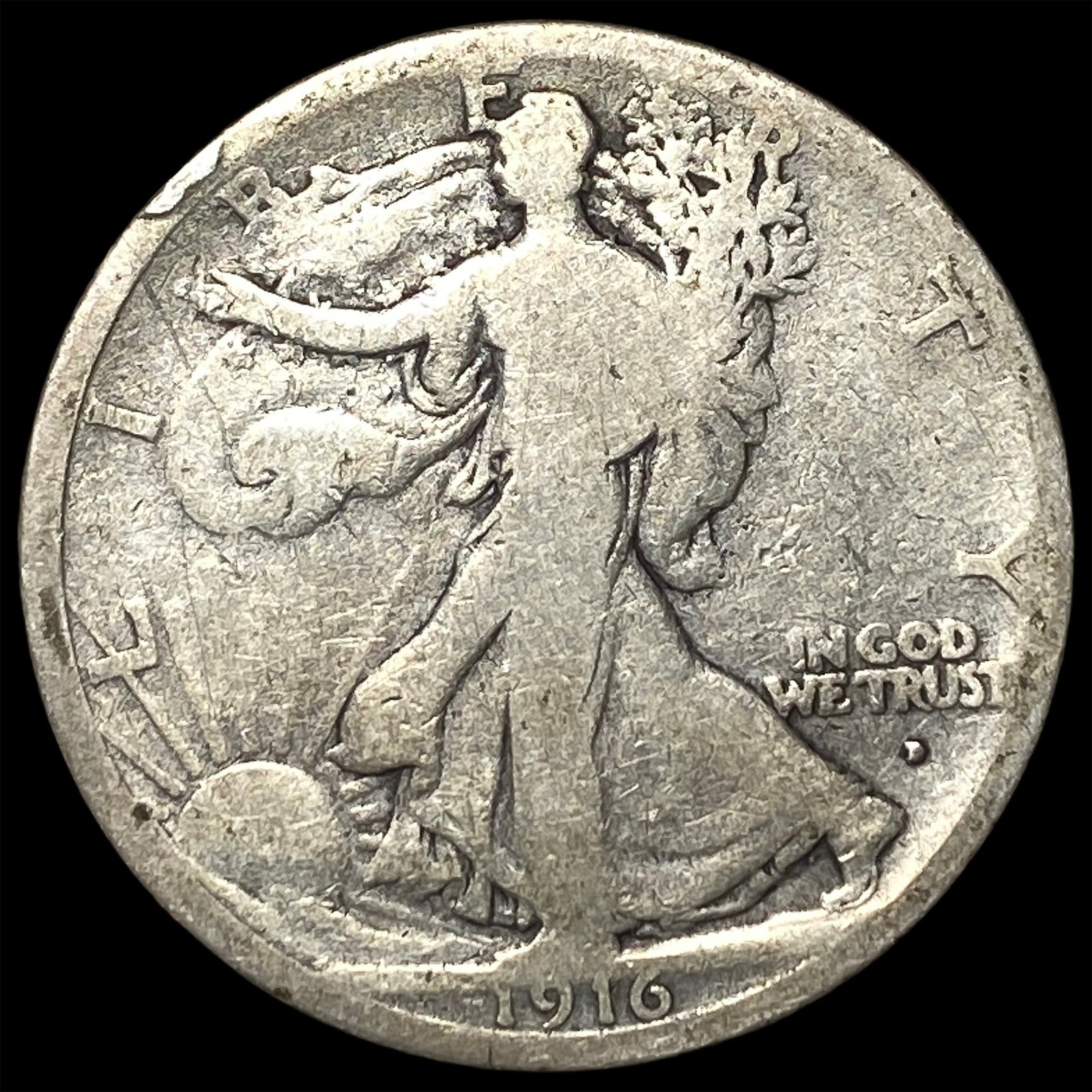1916-D Walking Liberty Half Dollar NICELY CIRCULATED: 1916-D Walking Liberty Half Dollar NICELY CIRCULATED