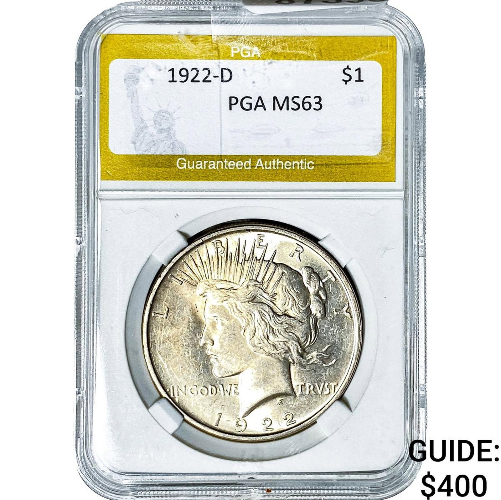 1922-D Silver Peace Dollar PGA MS63: 1922-D Silver Peace Dollar PGA MS63