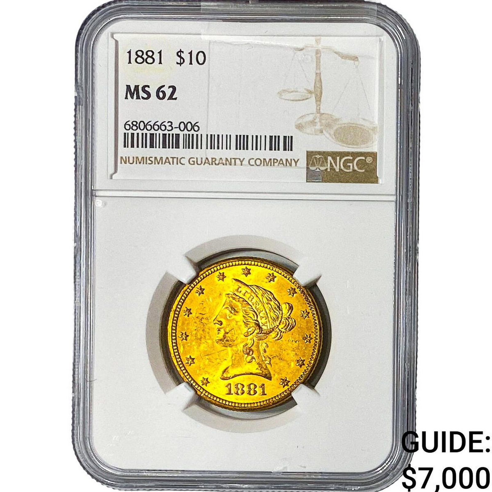 1881 $10 Gold Eagle NGC MS62: 1881 $10 Gold Eagle NGC MS62