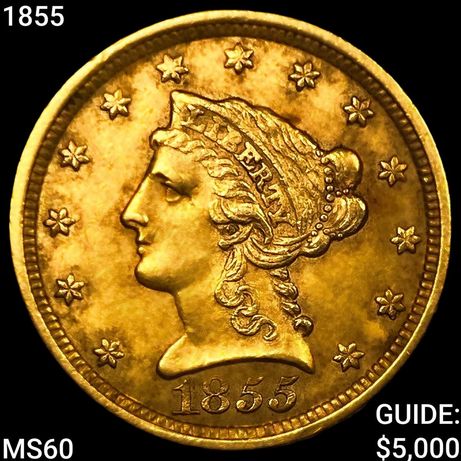 1855 $2.50 Gold Quarter Eagle: 1855 $2.50 Gold Quarter Eagle