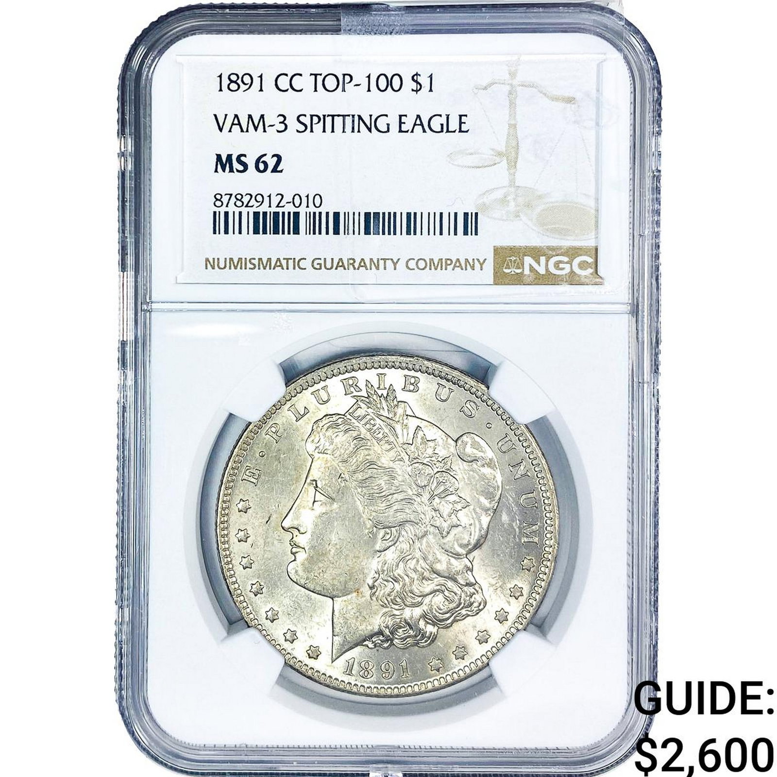1891-CC Morgan Silver Dollar NGC MS62 VAM-3: 1891-CC Morgan Silver Dollar NGC MS62 VAM-3