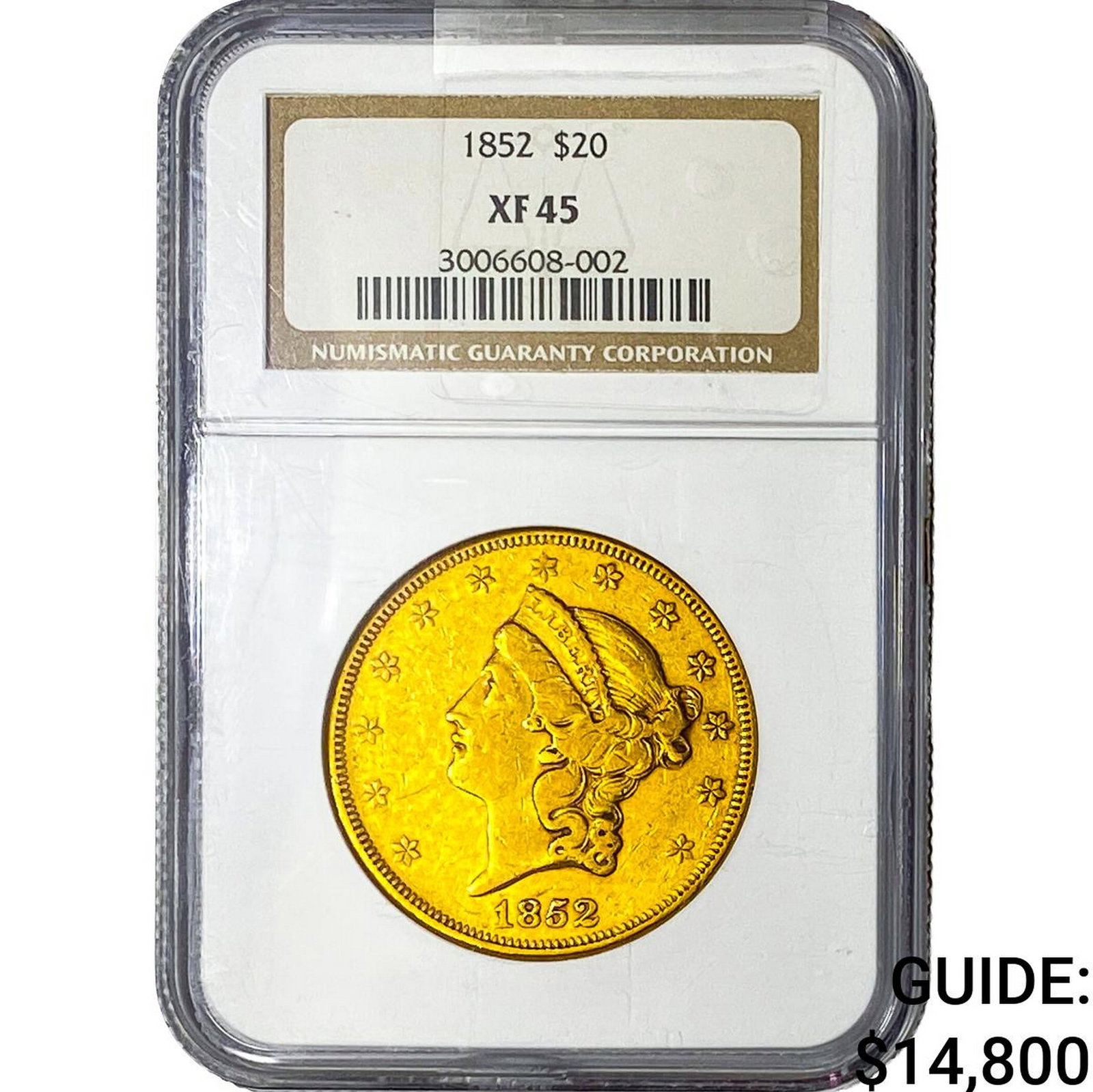 1852 $20 Gold Double Eagle NGC XF45: 1852 $20 Gold Double Eagle NGC XF45