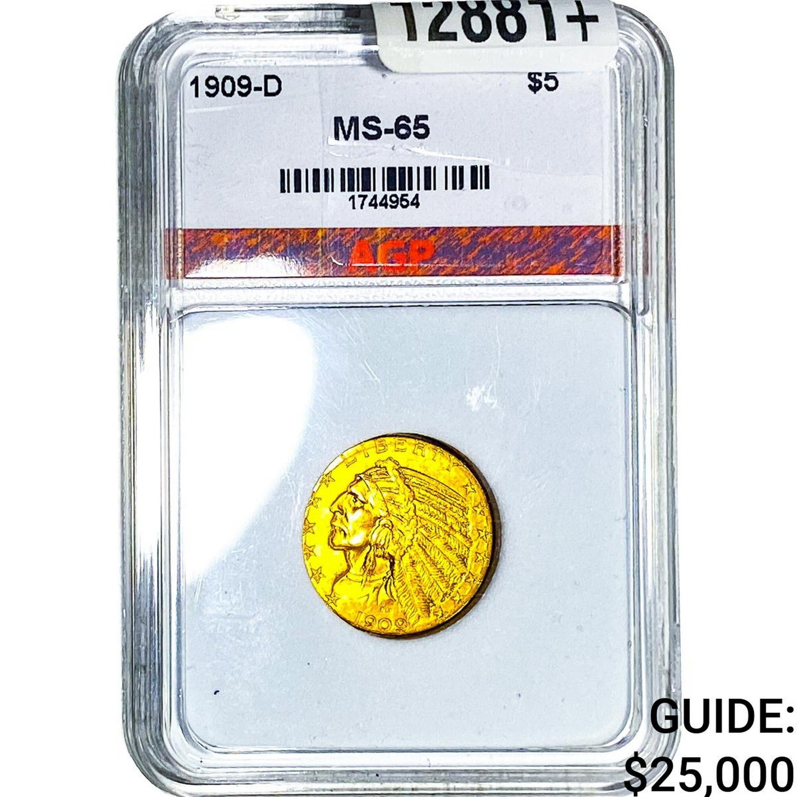 1909-D $5 Gold Half Eagle AGP MS65: 1909-D $5 Gold Half Eagle AGP MS65