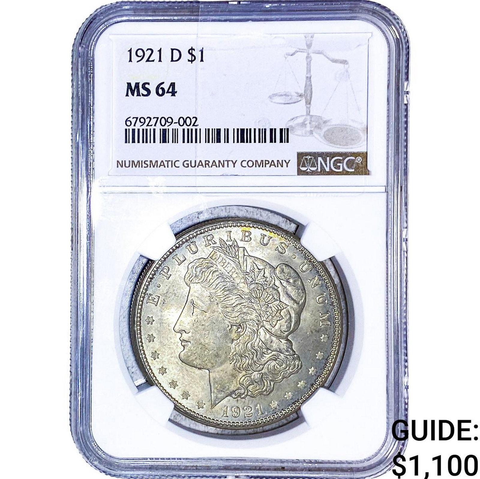 1921-D Morgan Silver Dollar NGC MS64: 1921-D Morgan Silver Dollar NGC MS64