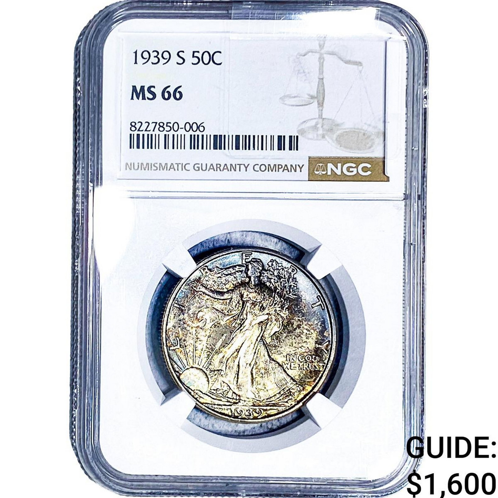 1939-S Walking Liberty Half Dollar NGC MS66: 1939-S Walking Liberty Half Dollar NGC MS66