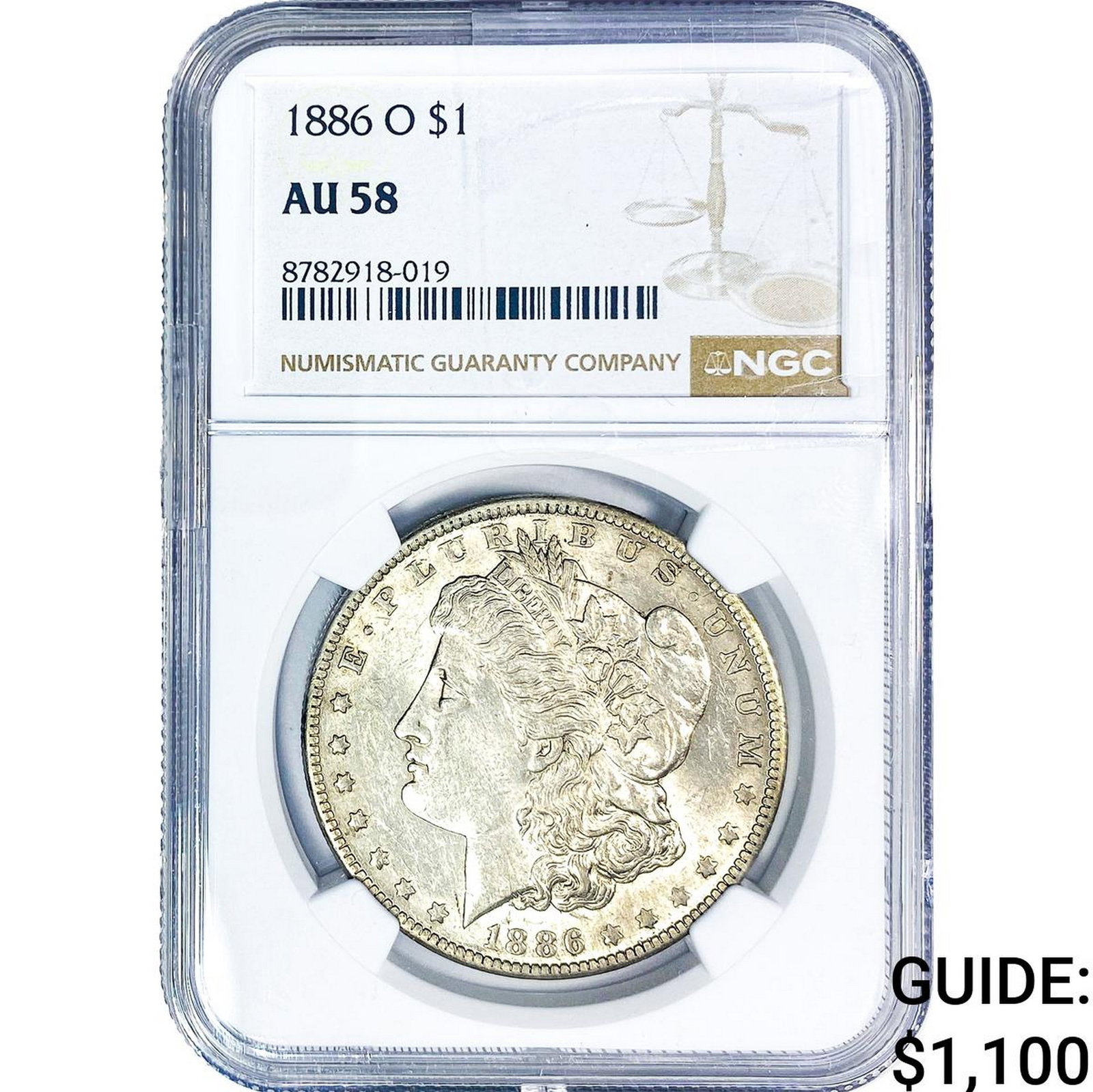 1886-O Morgan Silver Dollar NGC AU58: 1886-O Morgan Silver Dollar NGC AU58