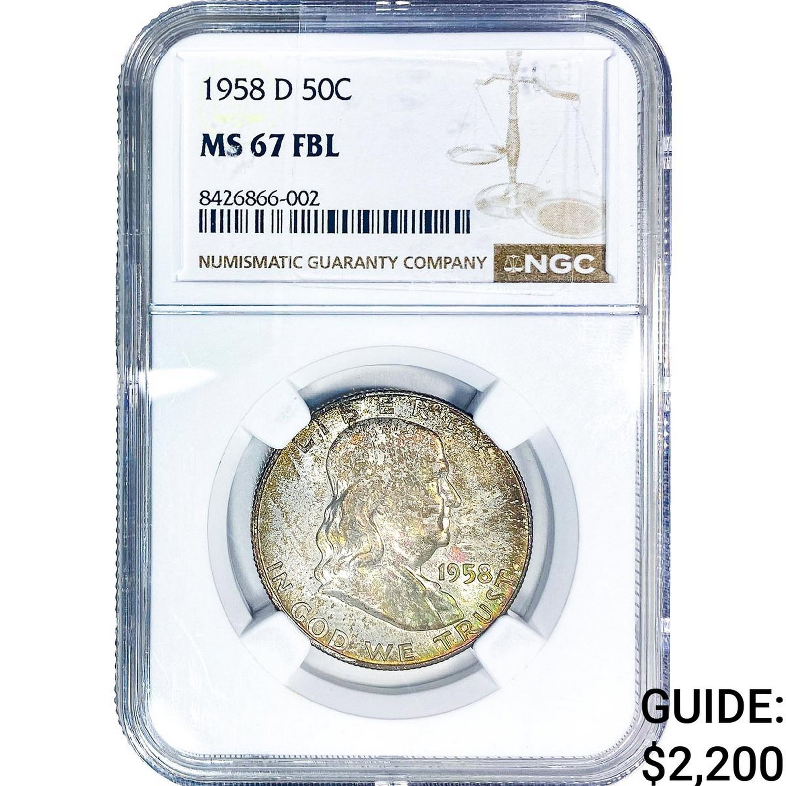 1958-D Franklin Half Dollar NGC MS67 FBL: 1958-D Franklin Half Dollar NGC MS67 FBL