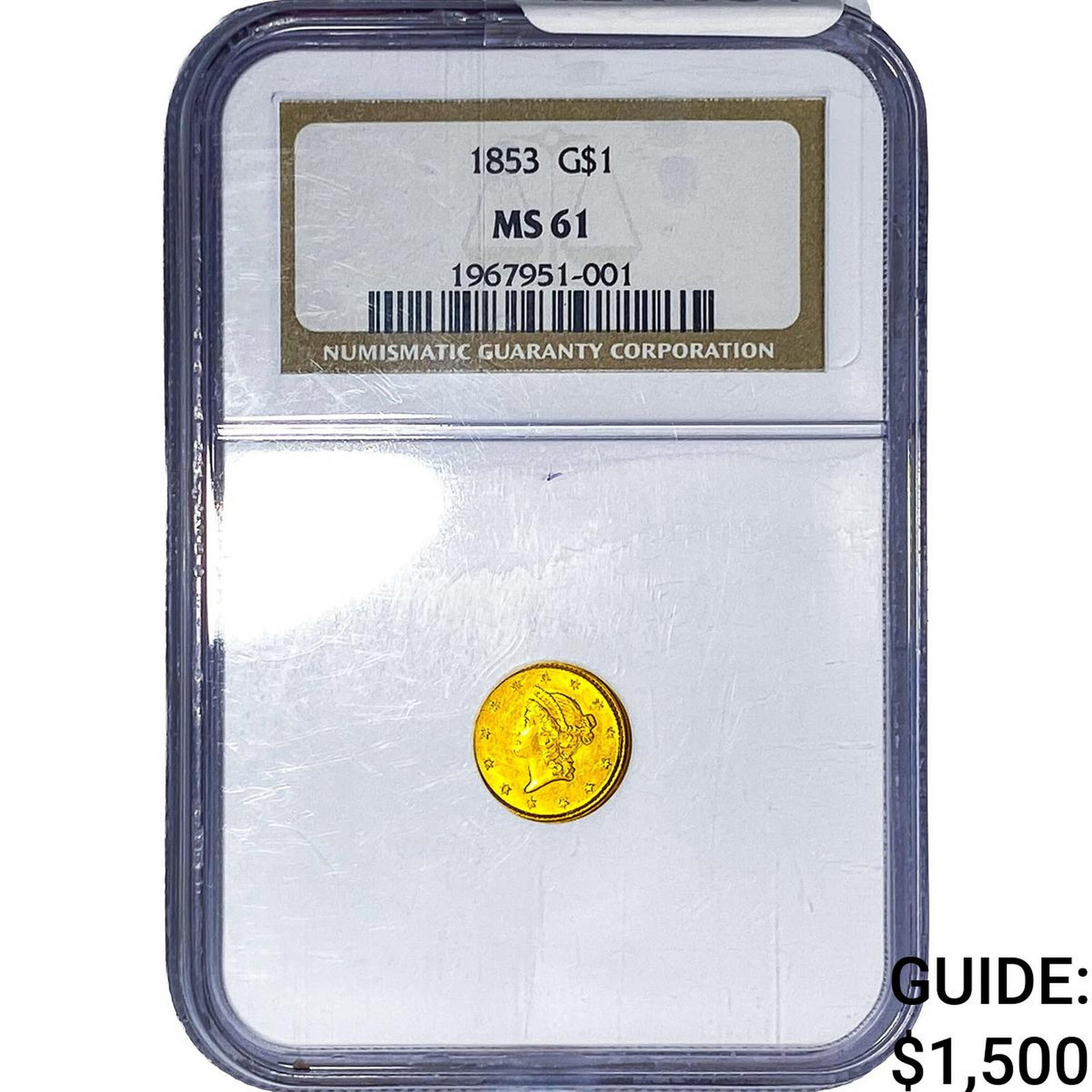 1853 Rare Gold Dollar NGC MS61: 1853 Rare Gold Dollar NGC MS61