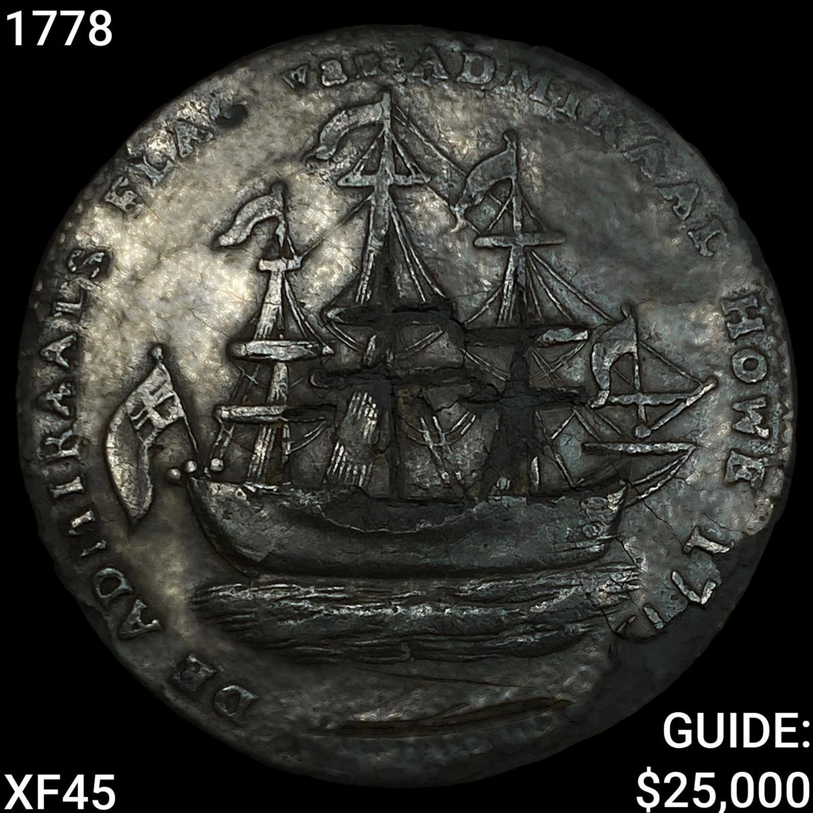 1778 R.I. Ship Token; No Wreath, Pewter: 1778 R.I. Ship Token; No Wreath, Pewter