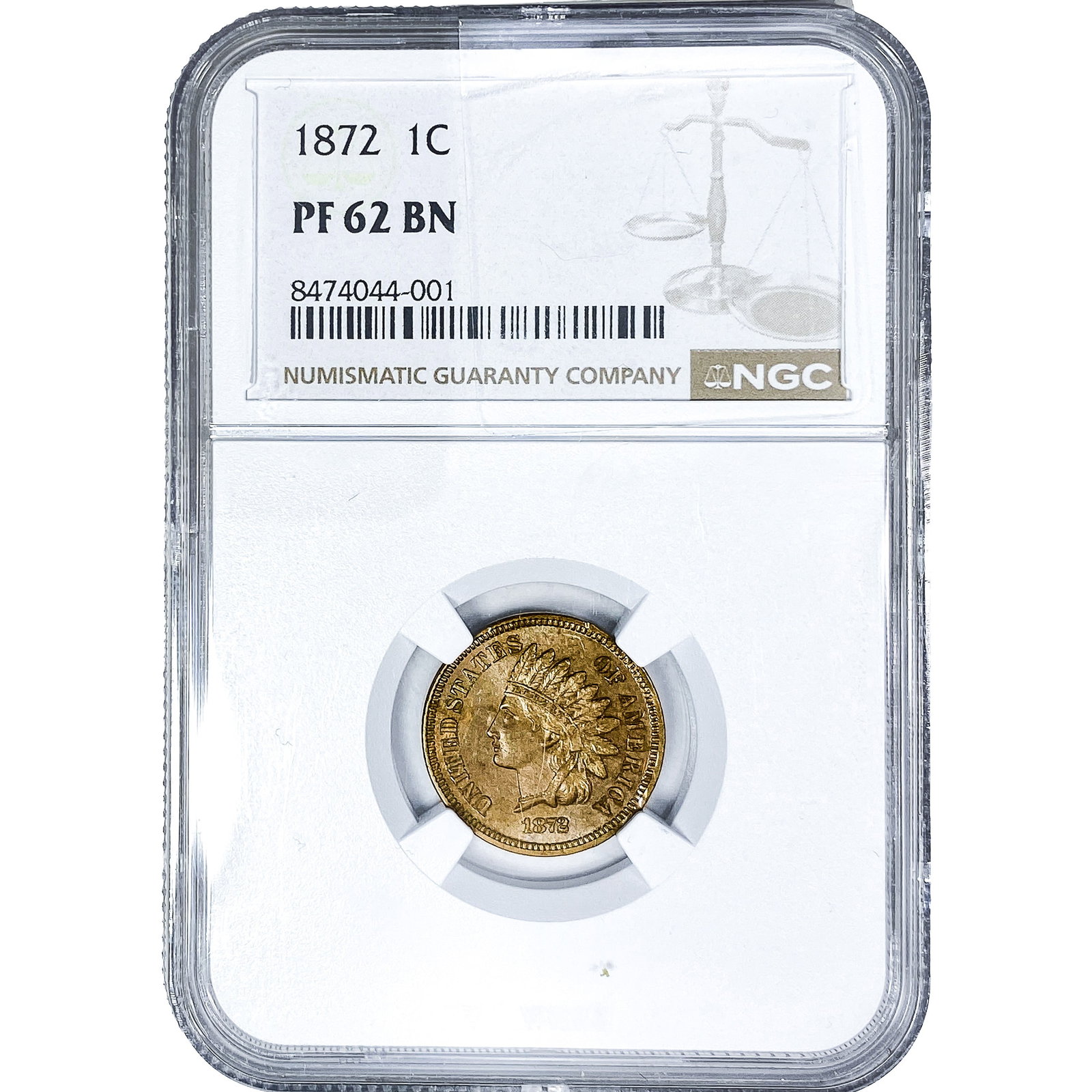 1872 Indian Head Cent NGC PF62 BN: 1872 Indian Head Cent NGC PF62 BN