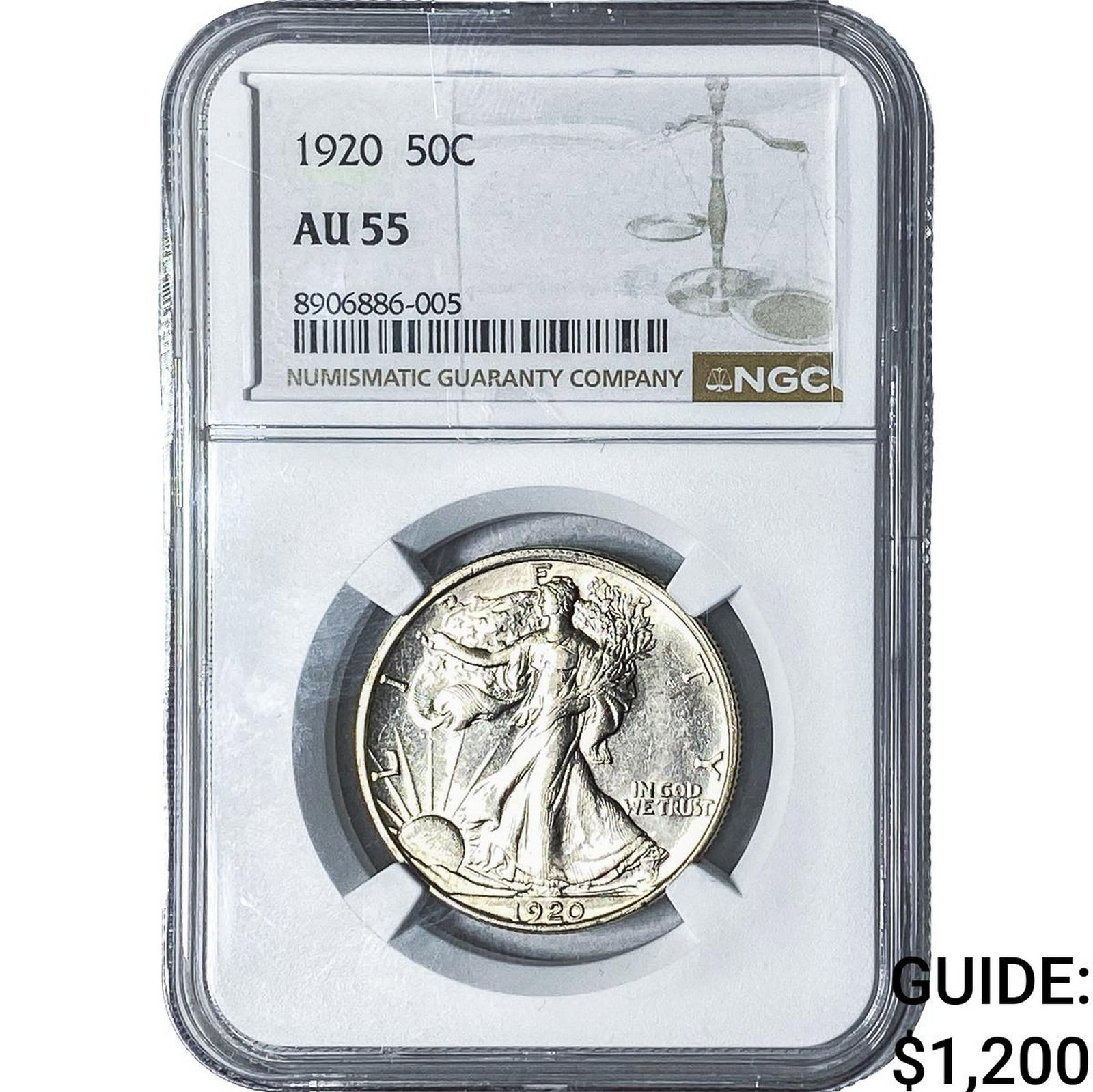 1920 Walking Liberty Half Dollar NGC AU55: 1920 Walking Liberty Half Dollar NGC AU55